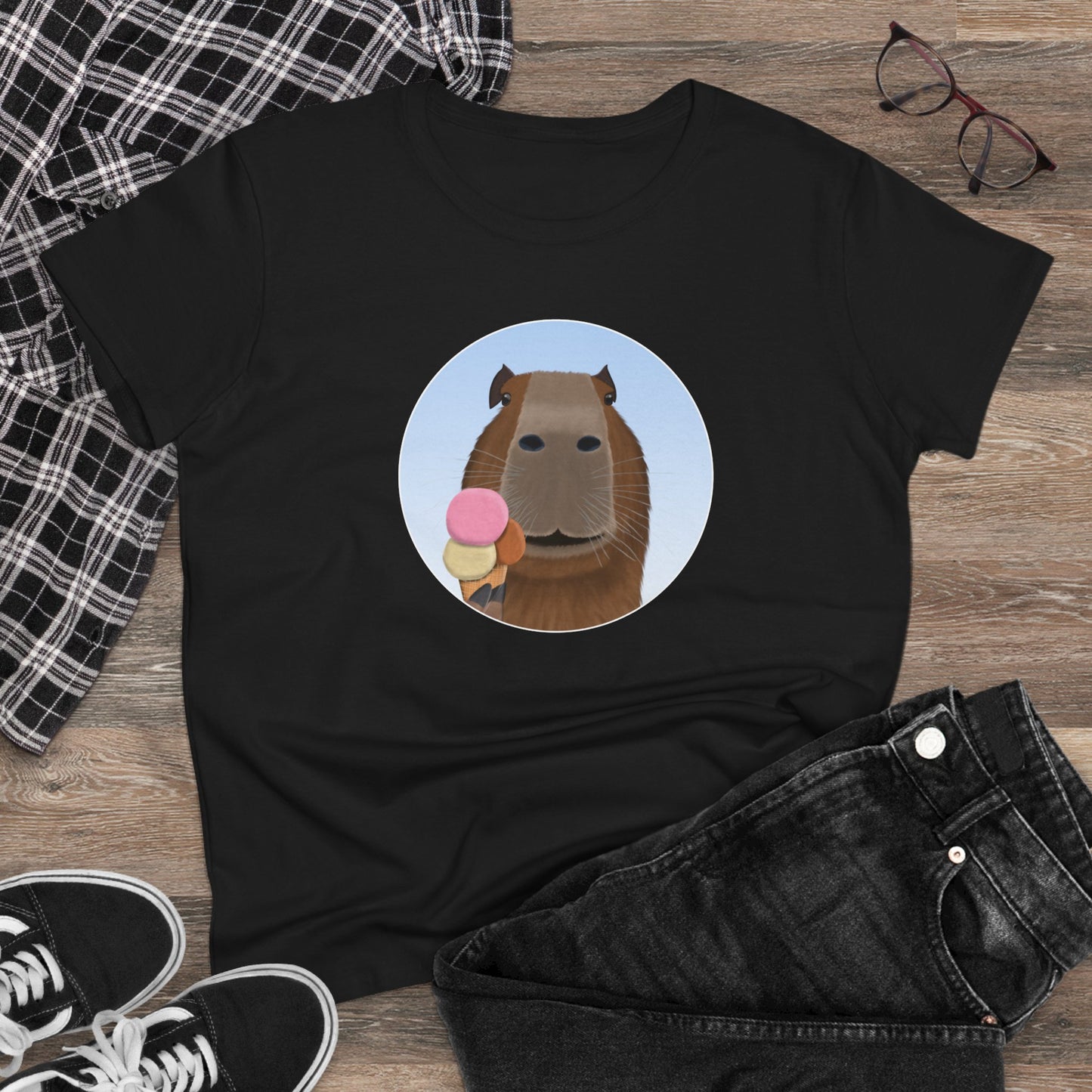Capybara with Ice Cream Funny Design for Capybara Lovers Women's T-Shirt