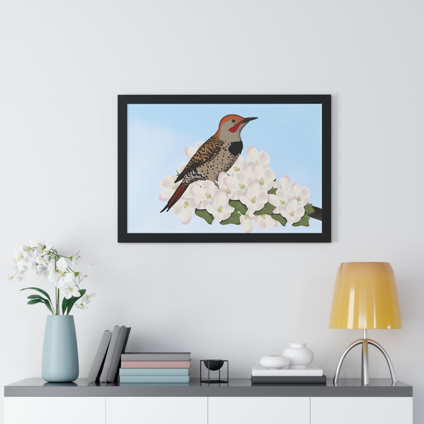 Northern Flicker Spring Blossoms Bird Framed Poster