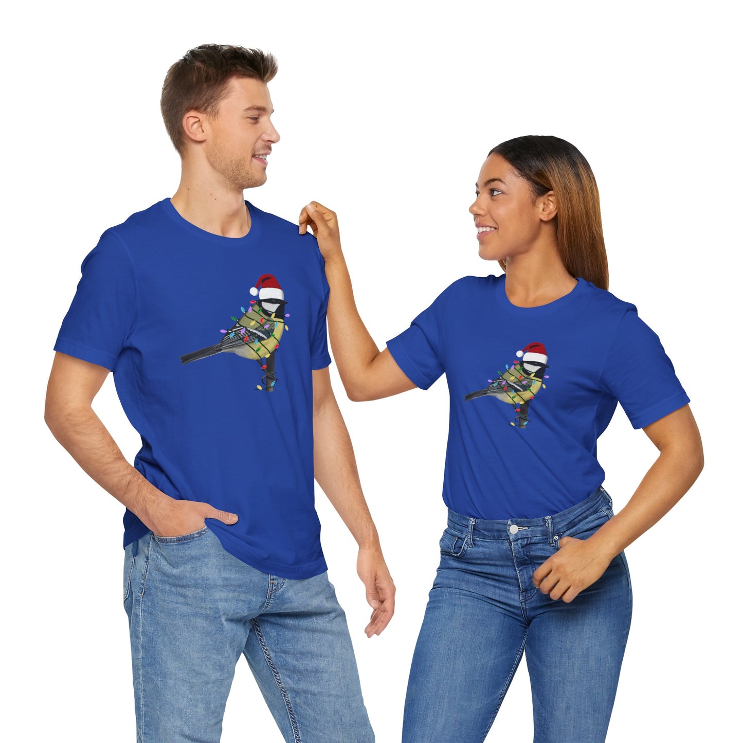 Chickadee with Fairy Lights Christmas Bird T-Shirt