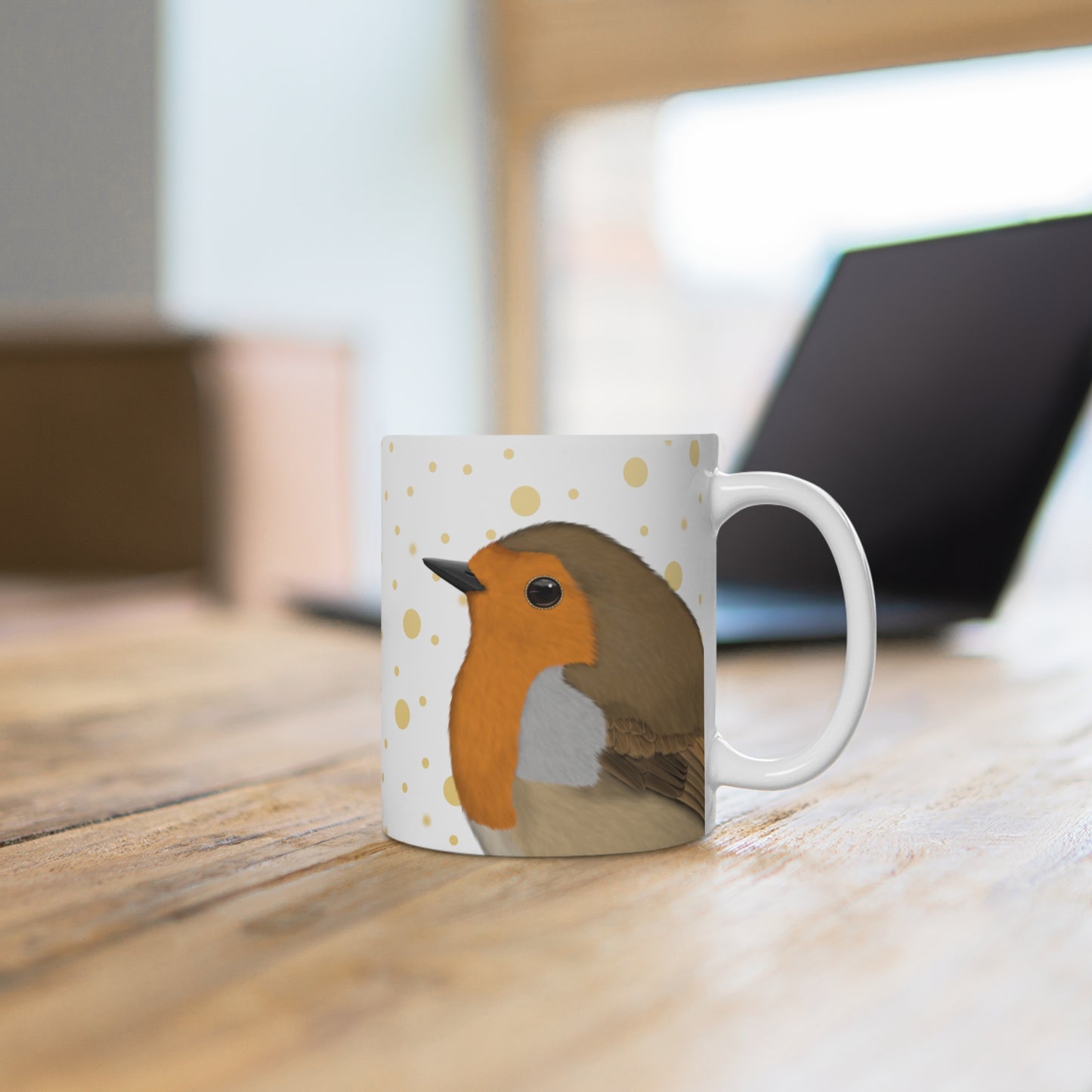 Rotkehlchen mit Goldenen Punkten Vogel Tasse – 11 oz,