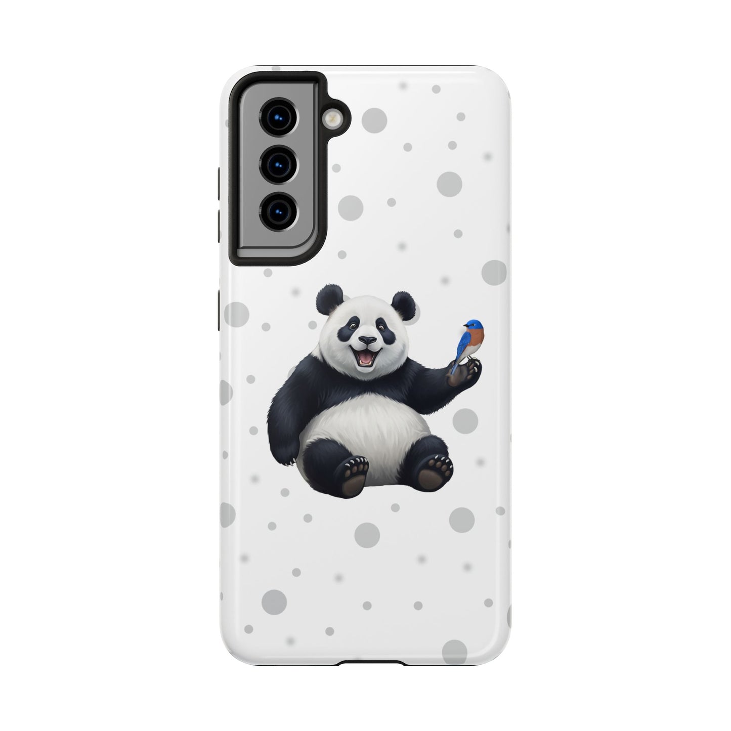Cute Panda Bear with a Bluebird Animal iPhone Case - Dual-Layer PC/TPU Protective Cover for iPhone