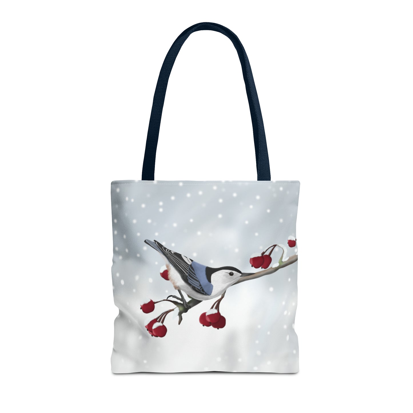 Nuthatch on a Winter Branch Bird Tote Bag 16"x16" - jz.birds