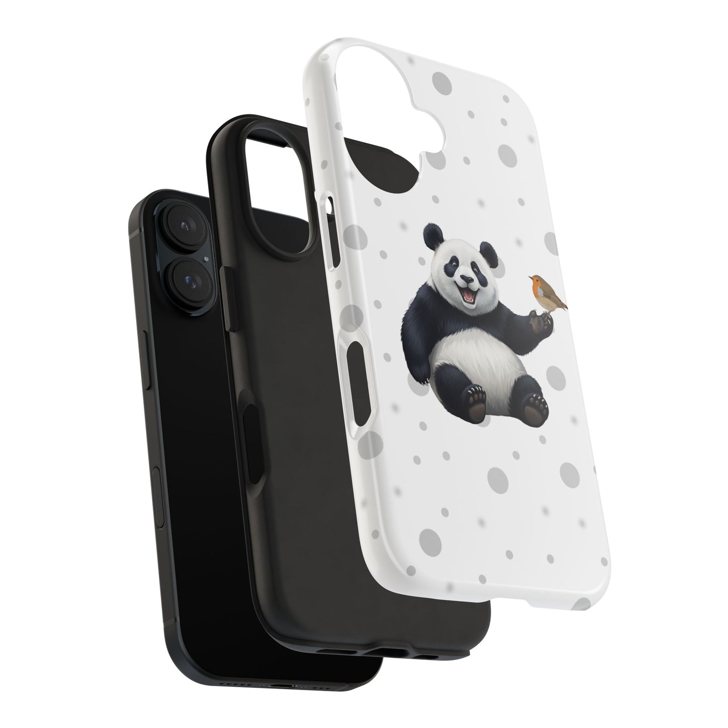 Cute Panda Bear with European Robin Animal iPhone Case - Dual-Layer PC/TPU Protective Cover for iPhone
