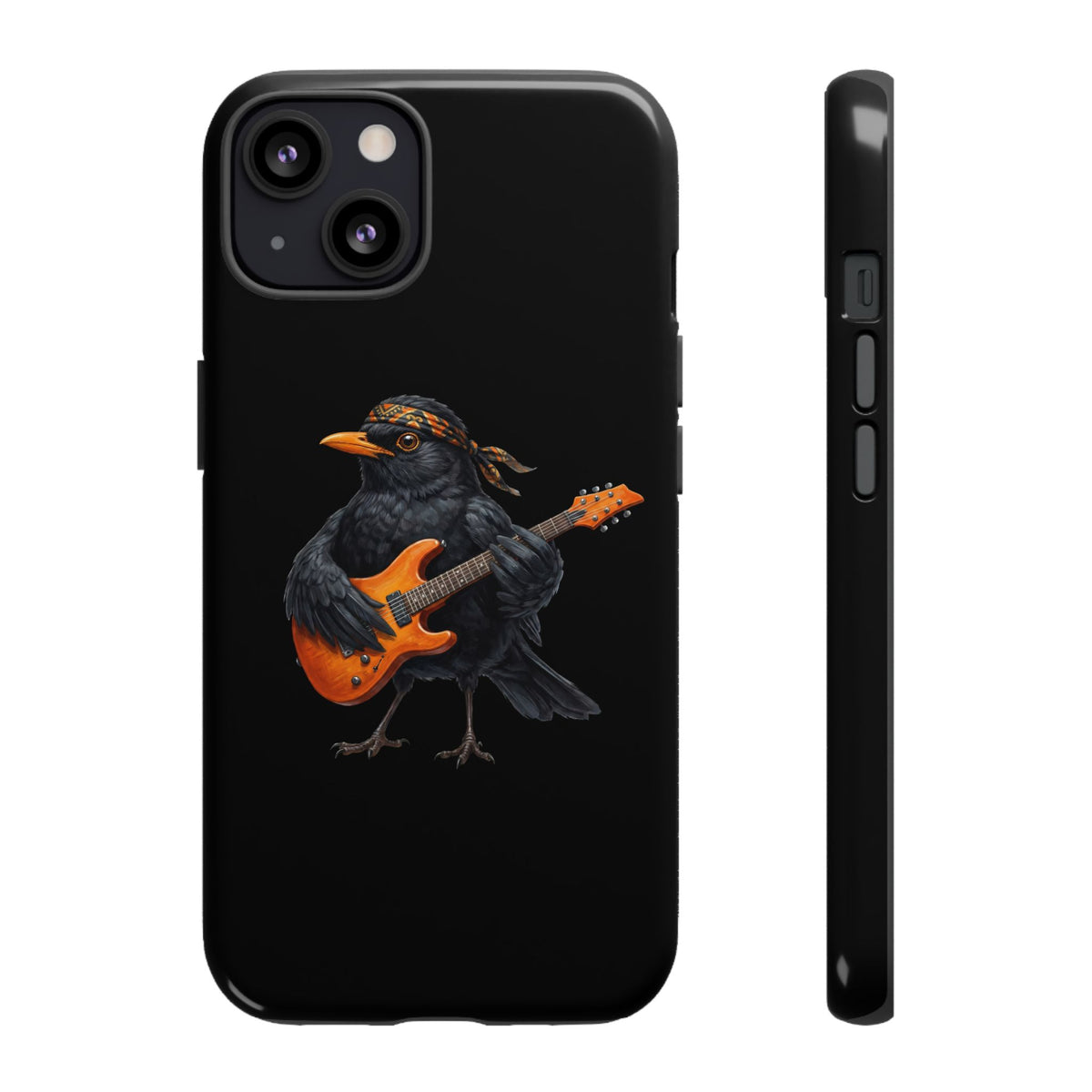 Amsel mit Gitarre Premium Handyhülle – Doppelt Geschützt & Rundum Bedruckt Schwarz