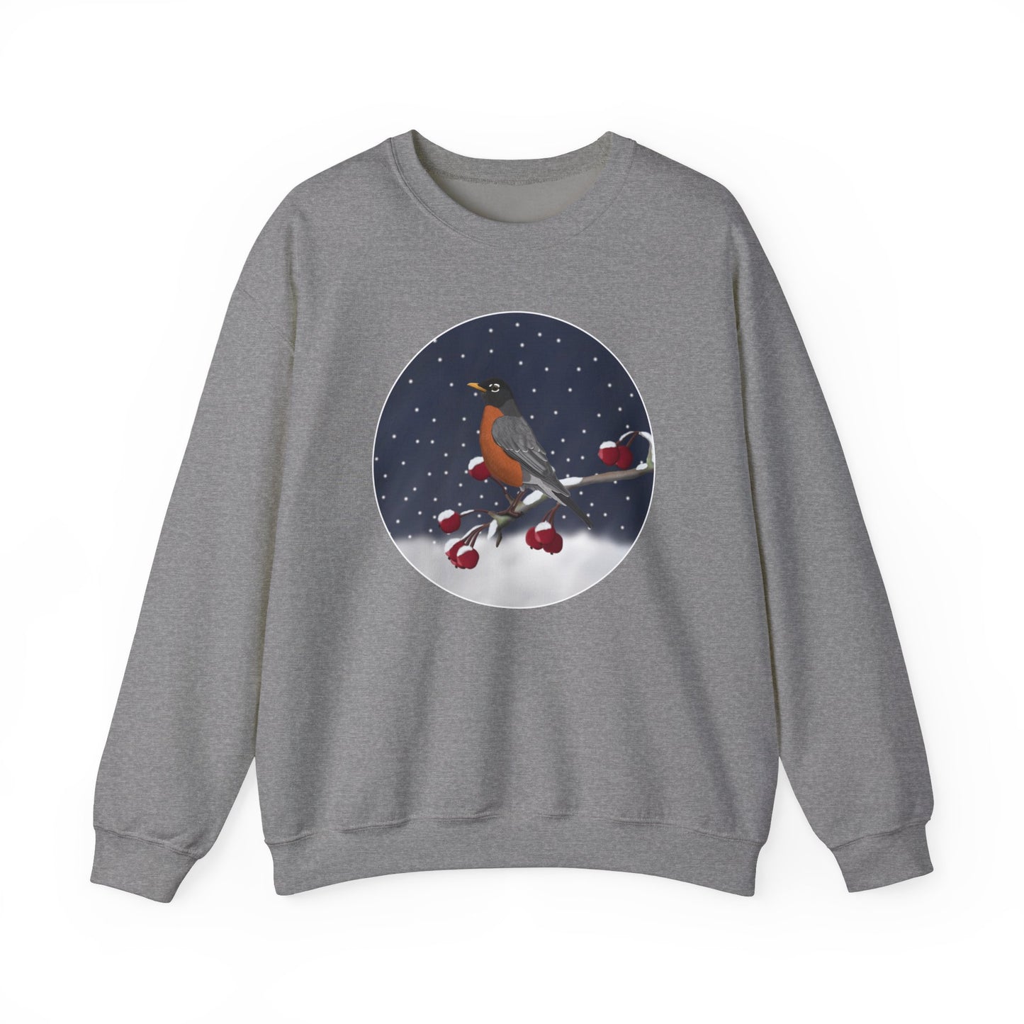 American Robin on a Winter Branch Birdwatcher Christmas Bird Sweatshirt