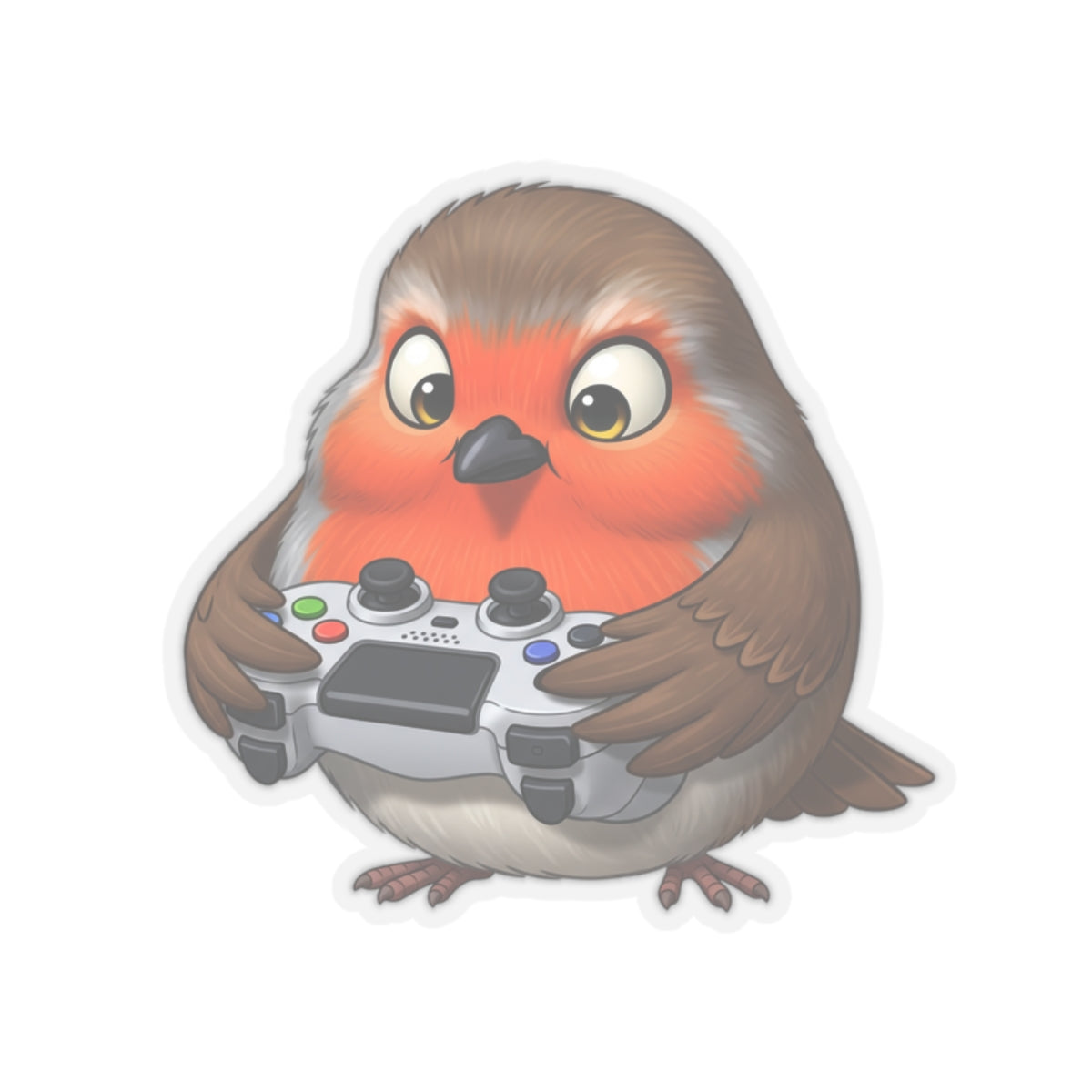 Robin Playing Video Games Kiss-Cut Sticker for Bird Watchers and Gaming Lovers