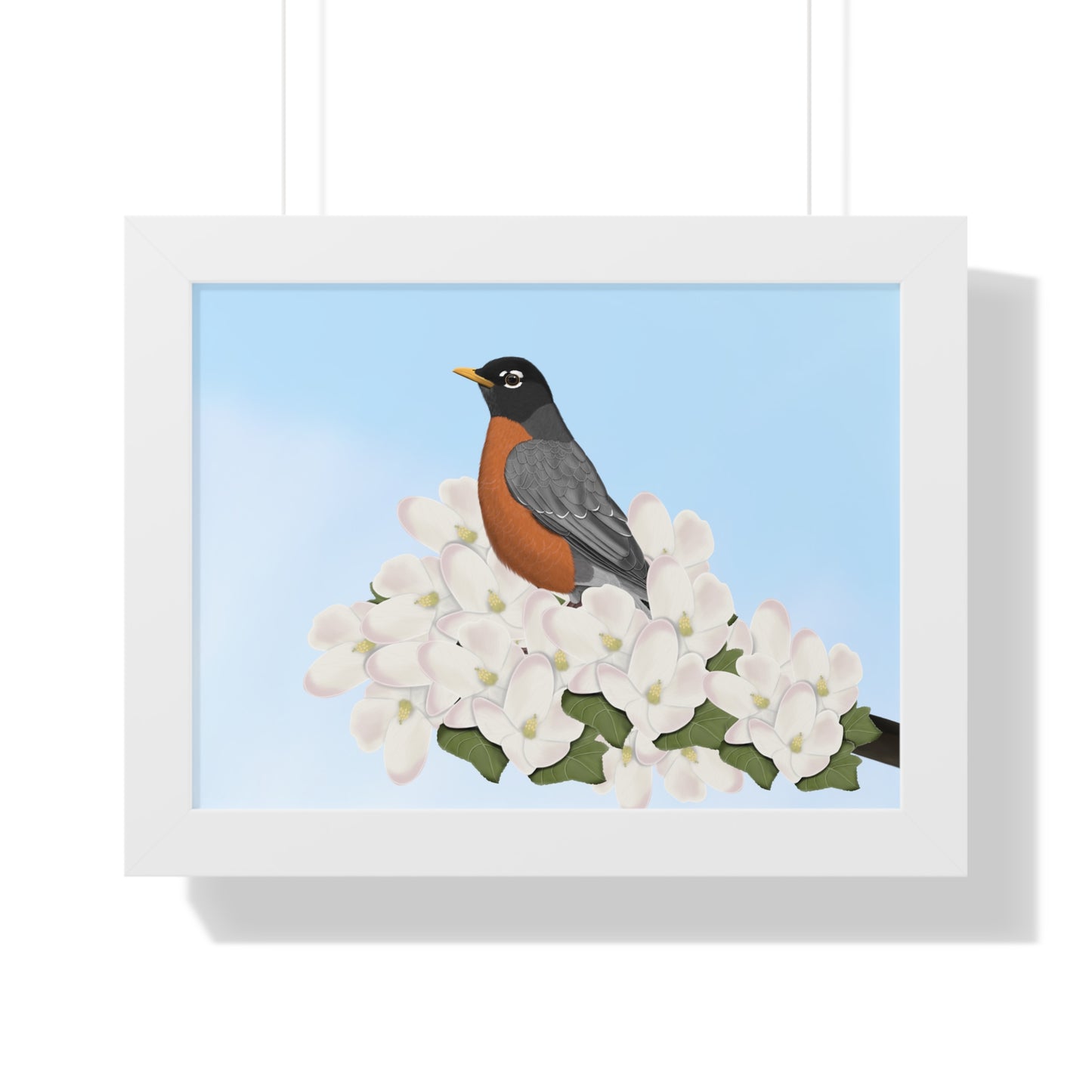 ロビンの春の花鳥額入りポスター