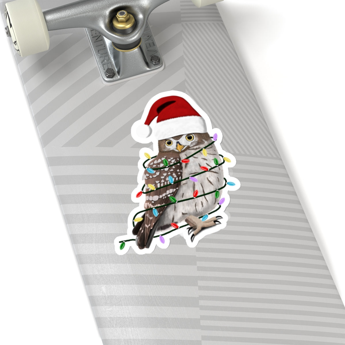 Owl with Fairy Lights Santa Claus Hat and Scarf Christmas Bird Sticker