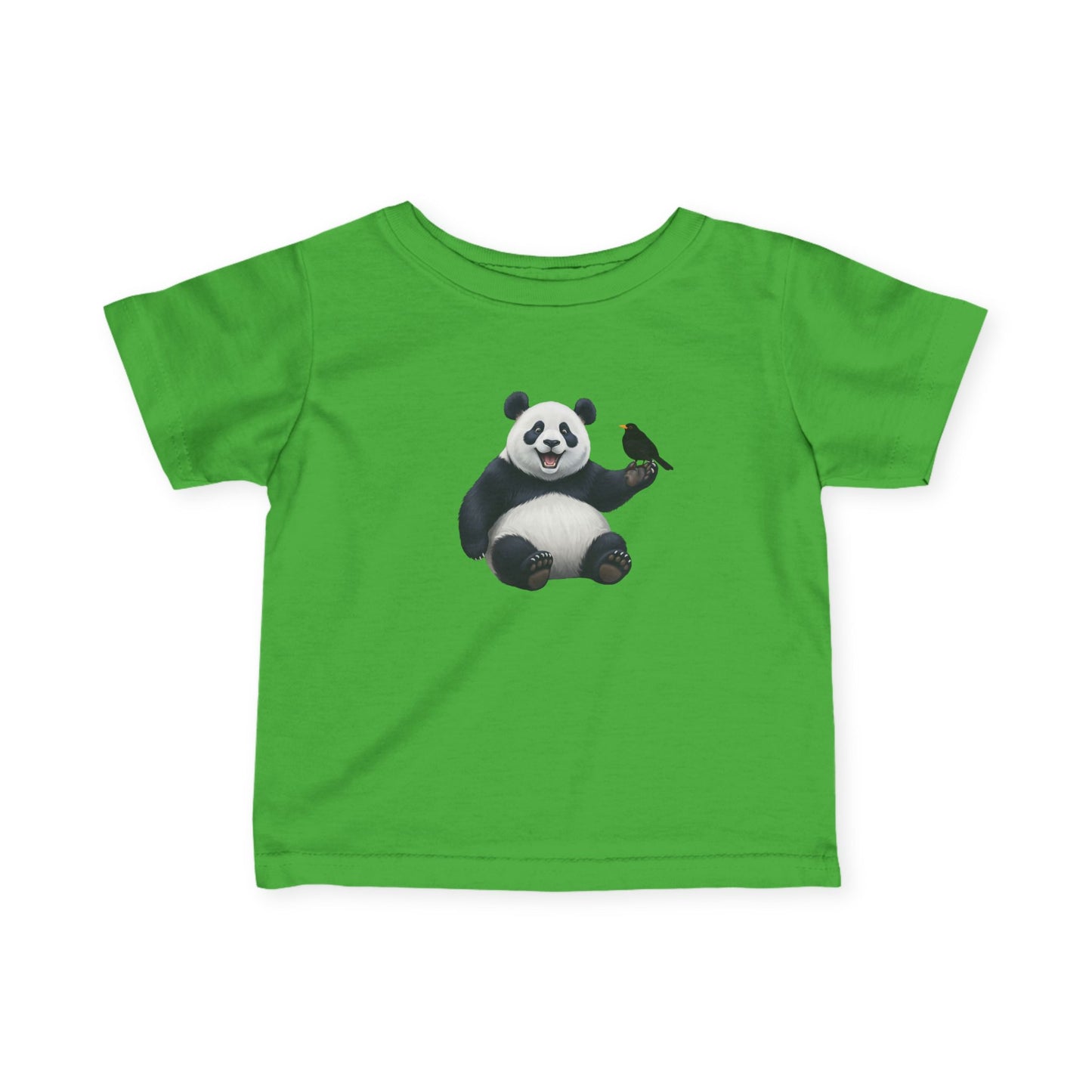 Fröhlicher Panda mit Amsel Vogel Tiermotiv T-Shirt für Babys und Kleinkinder