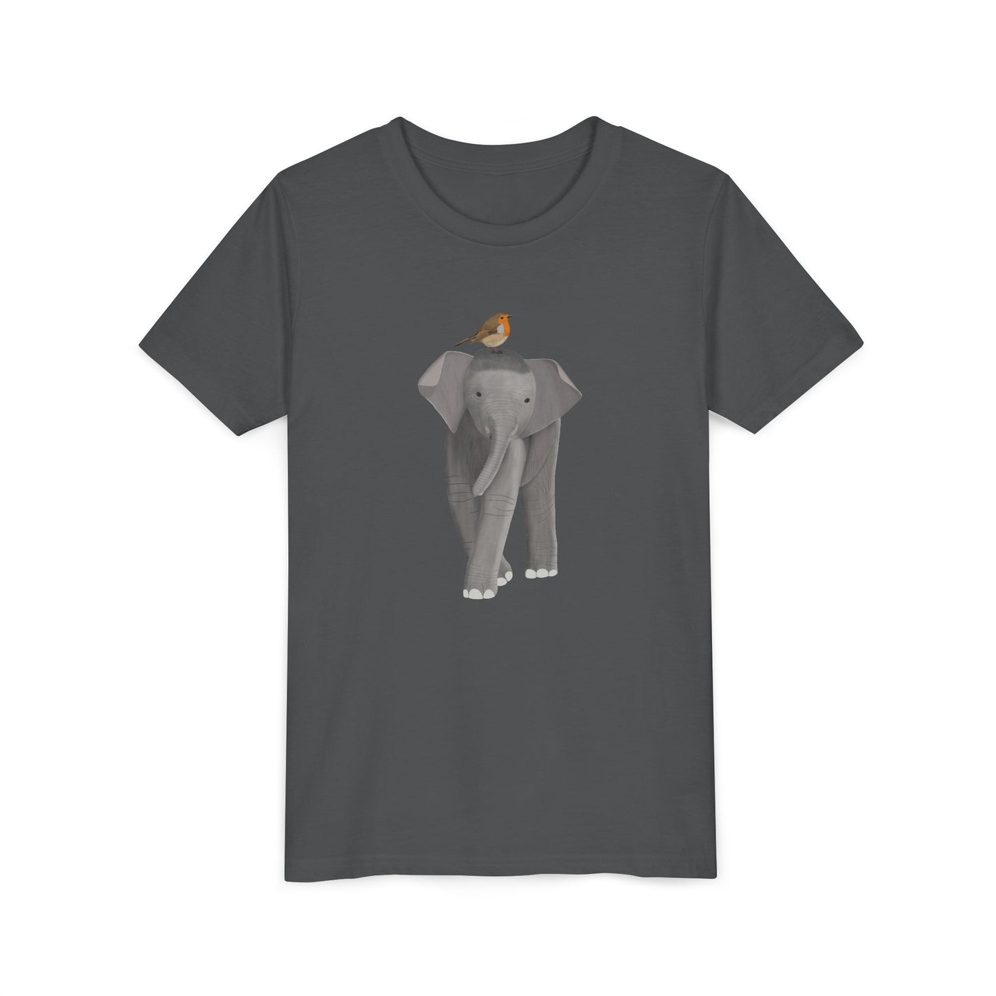 Elephant with European Robin Bird Youth T-Shirt