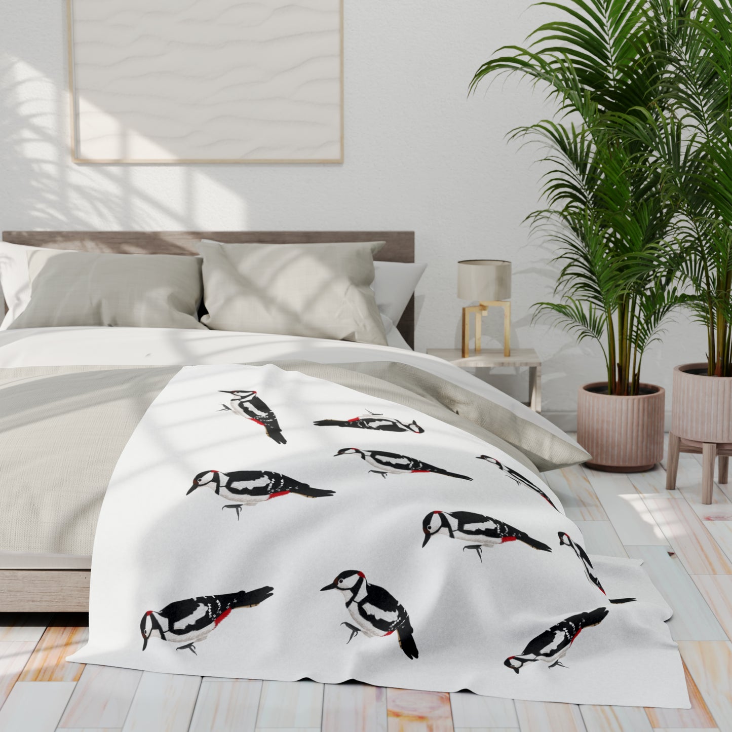 Woodpecker Bird Arctic Fleece Blanket White