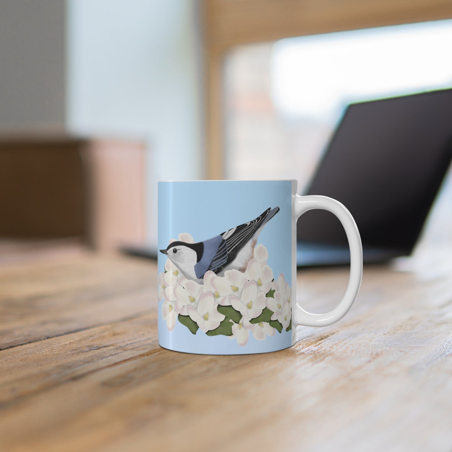 Nuthatch Apple Spring Blossoms Bird Ceramic Mug 11oz - jz.birds
