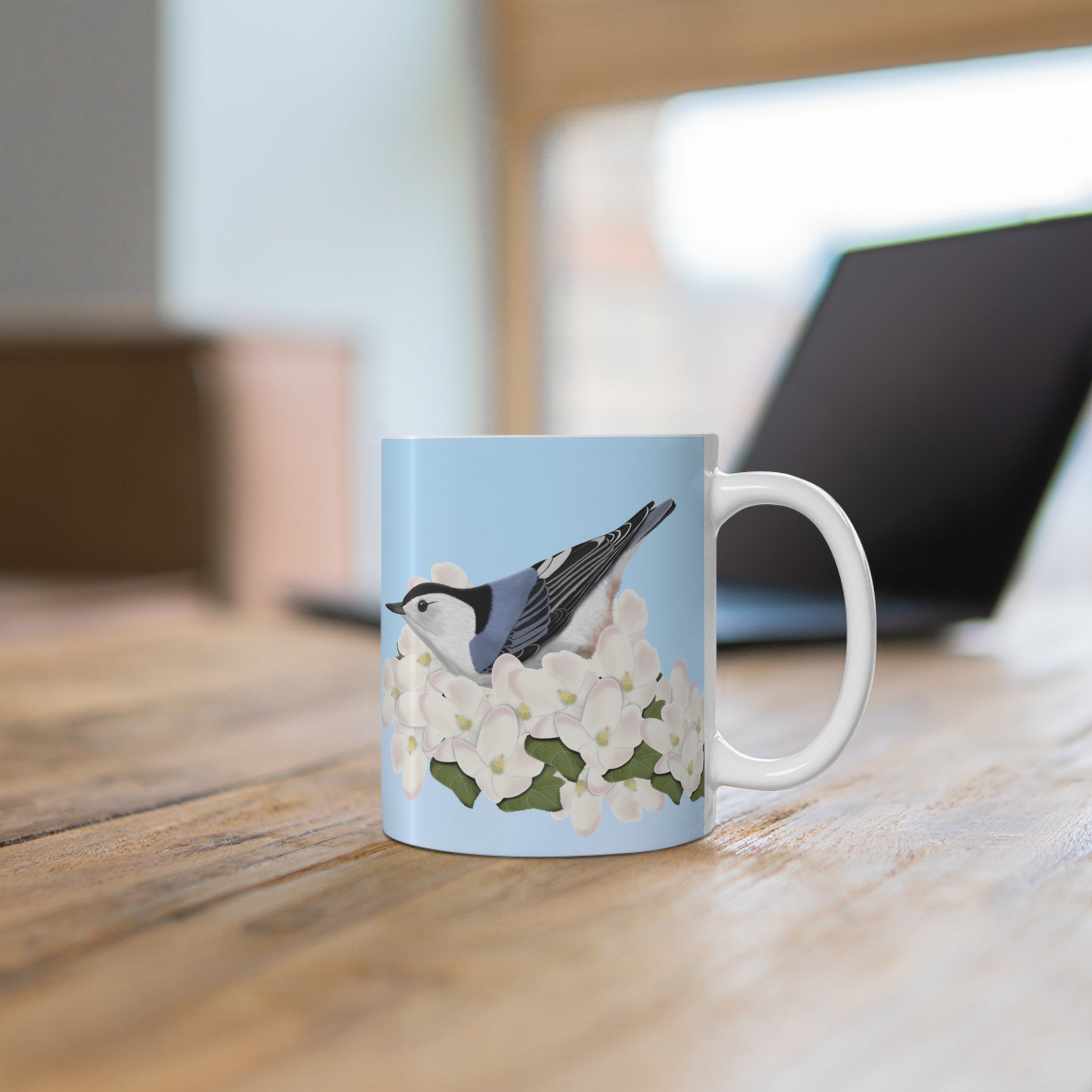 Nuthatch Apple Spring Blossoms Bird Ceramic Mug 11oz - jz.birds