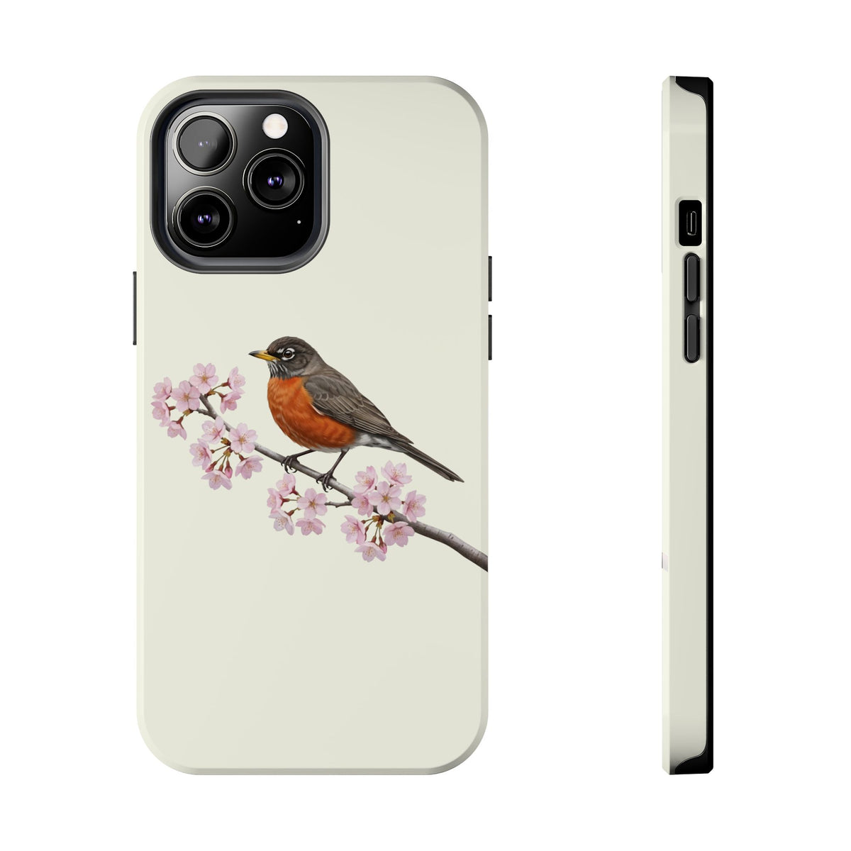 American Robin & Cherry Blossom Tough iPhone Case Creamy White