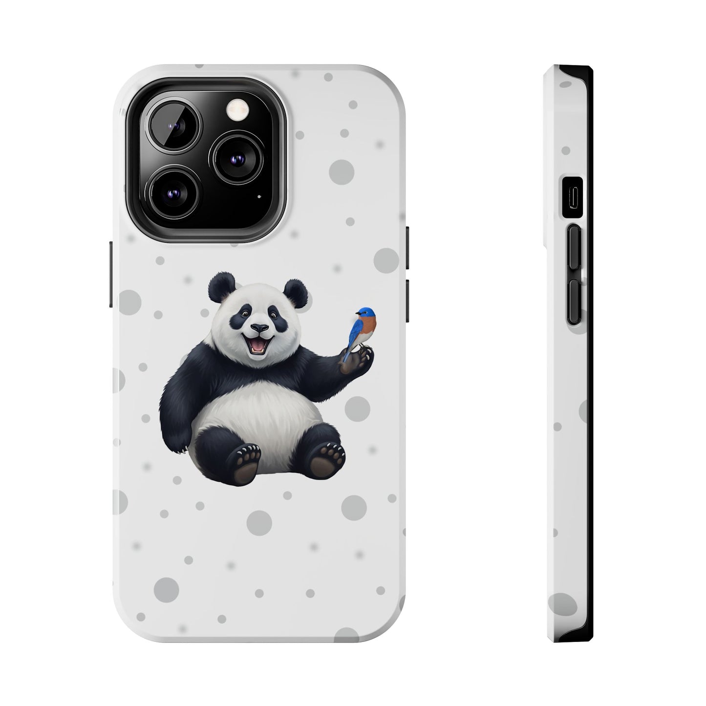 Cute Panda Bear with a Bluebird Animal iPhone Case - Dual-Layer PC/TPU Protective Cover for iPhone