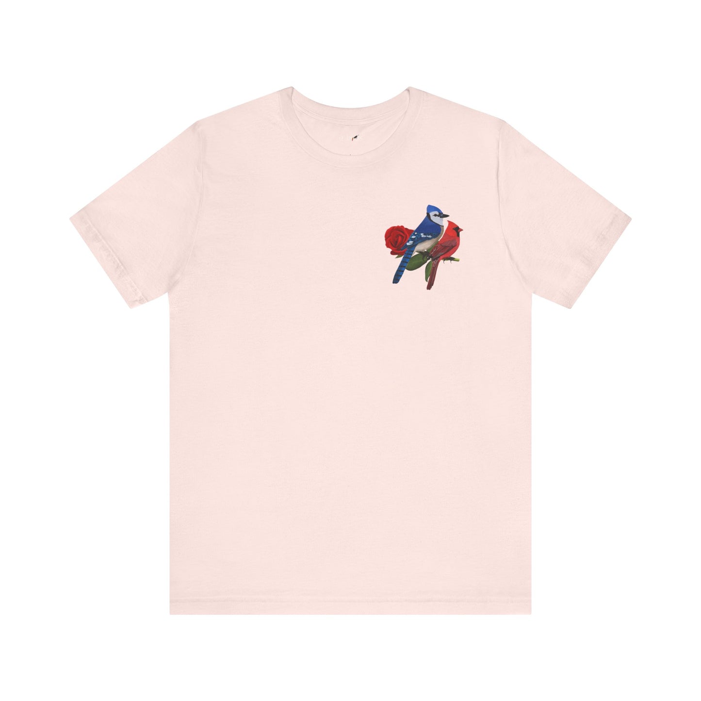 Valentine's Day Blue Jay Cardinal Birds on Rose T-Shirt
