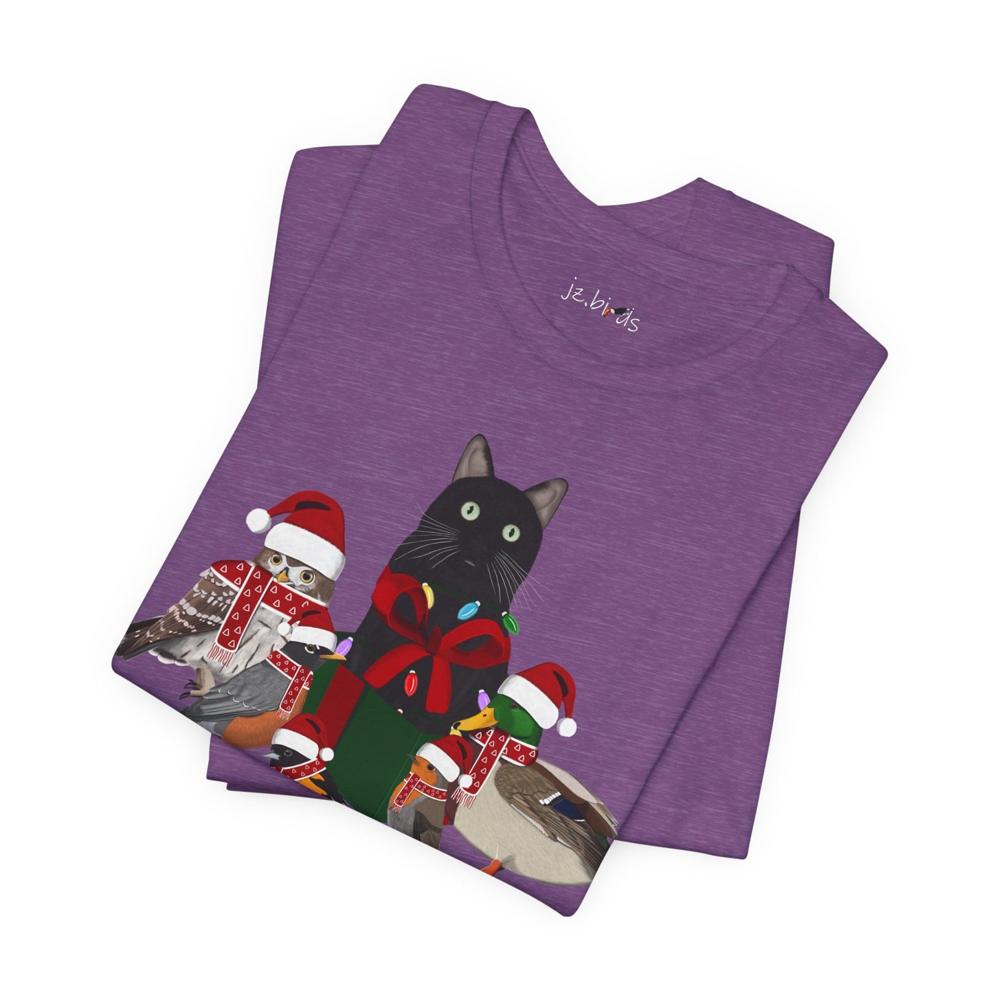 Robin Mallard Oriole Owl with Cat in a Box and Fairy Lights Christmas Bird T-Shirt