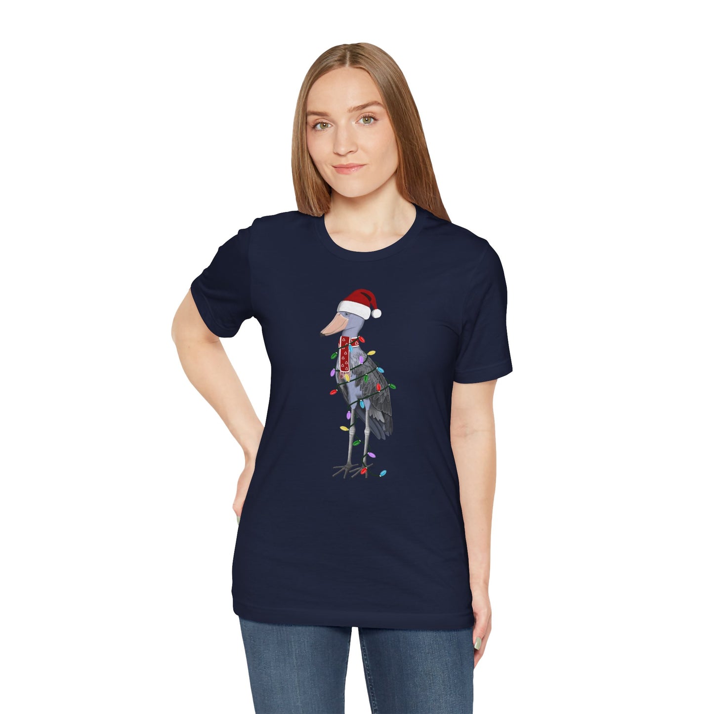 フェアリーライト付きハシビロコウのクリスマスバードTシャツ
