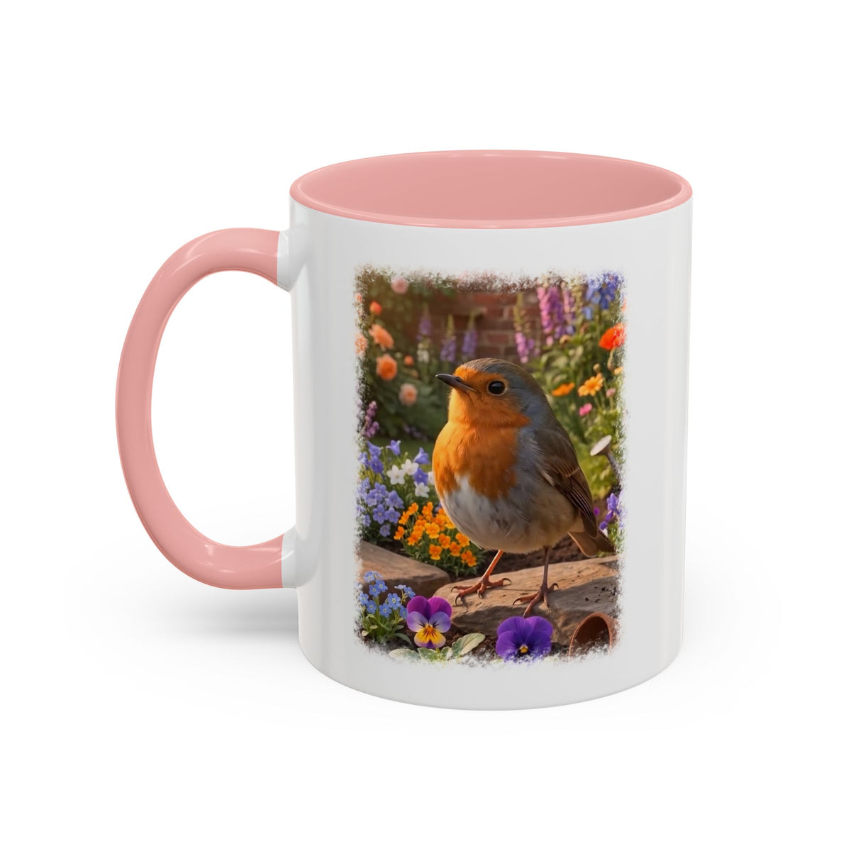Robin Rosi Flower Bed Mug - Cute Backyard Bird Watcher Gift