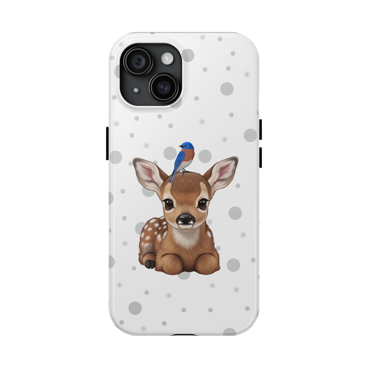 Cute Fawn with a Bluebird Animal iPhone Case - Dual-Layer PC/TPU Protective Cover for iPhone