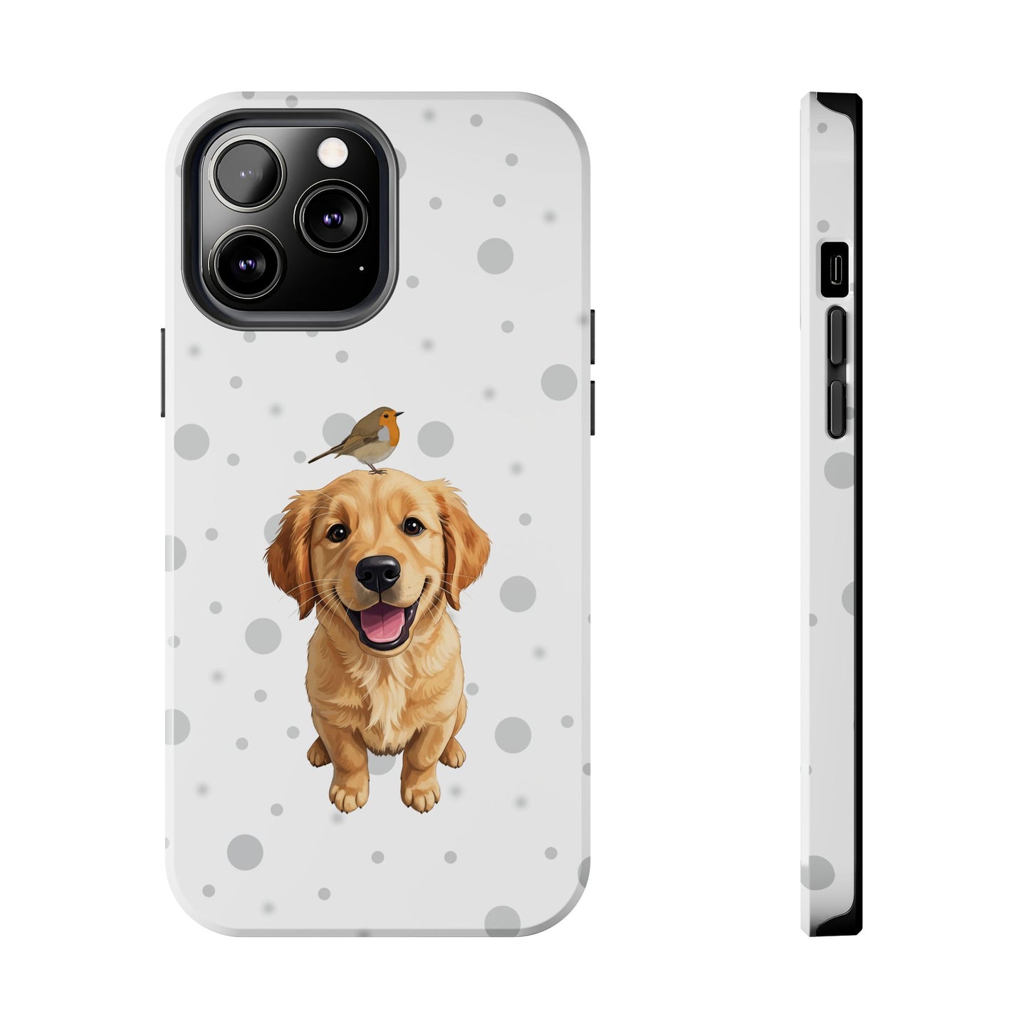 Cute Golden Retriever with European Robin Animal iPhone Case - Dual-Layer PC/TPU Protective Cover for iPhone
