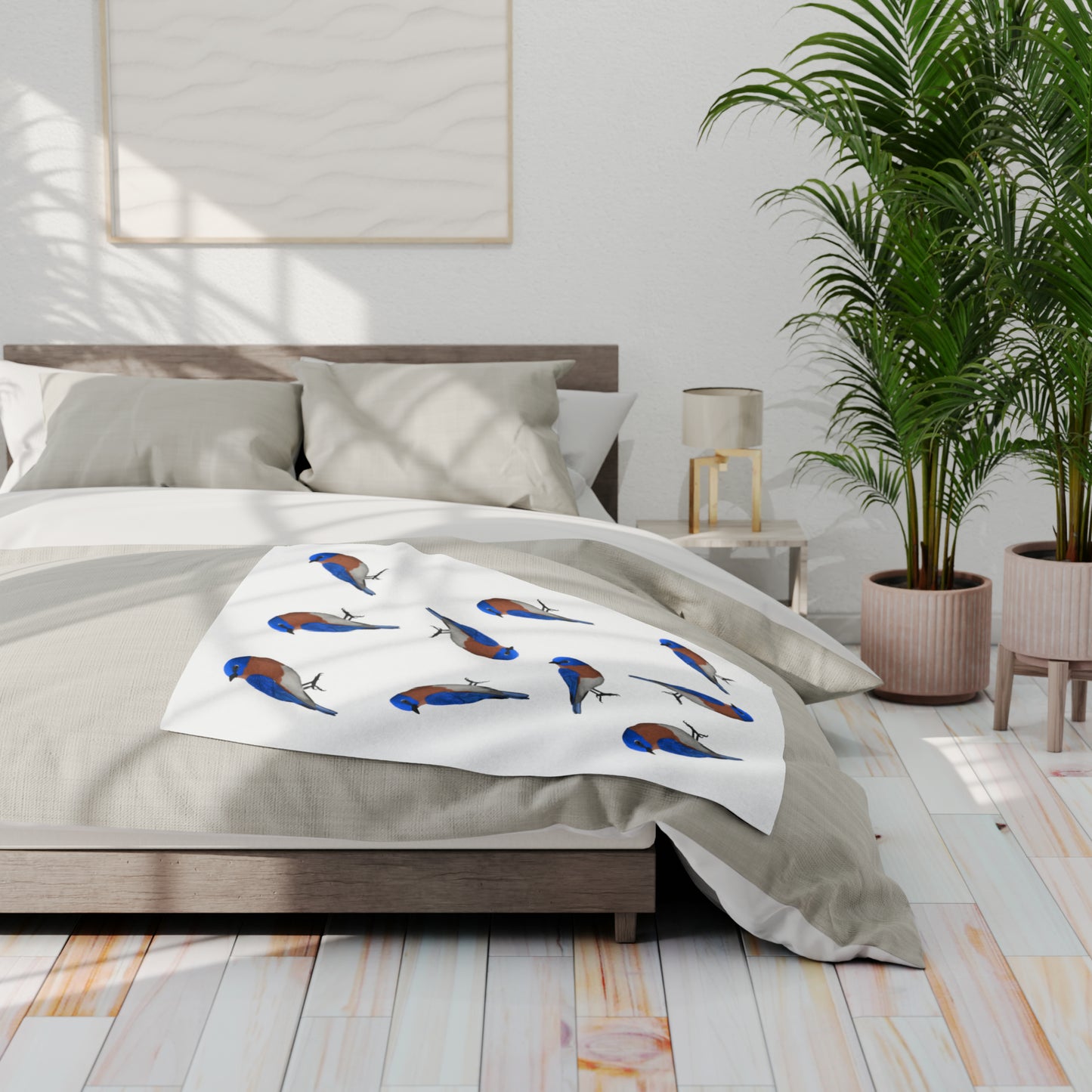 Bluebird Sofa Blankets – Bird Arctic Fleece Blanket White
