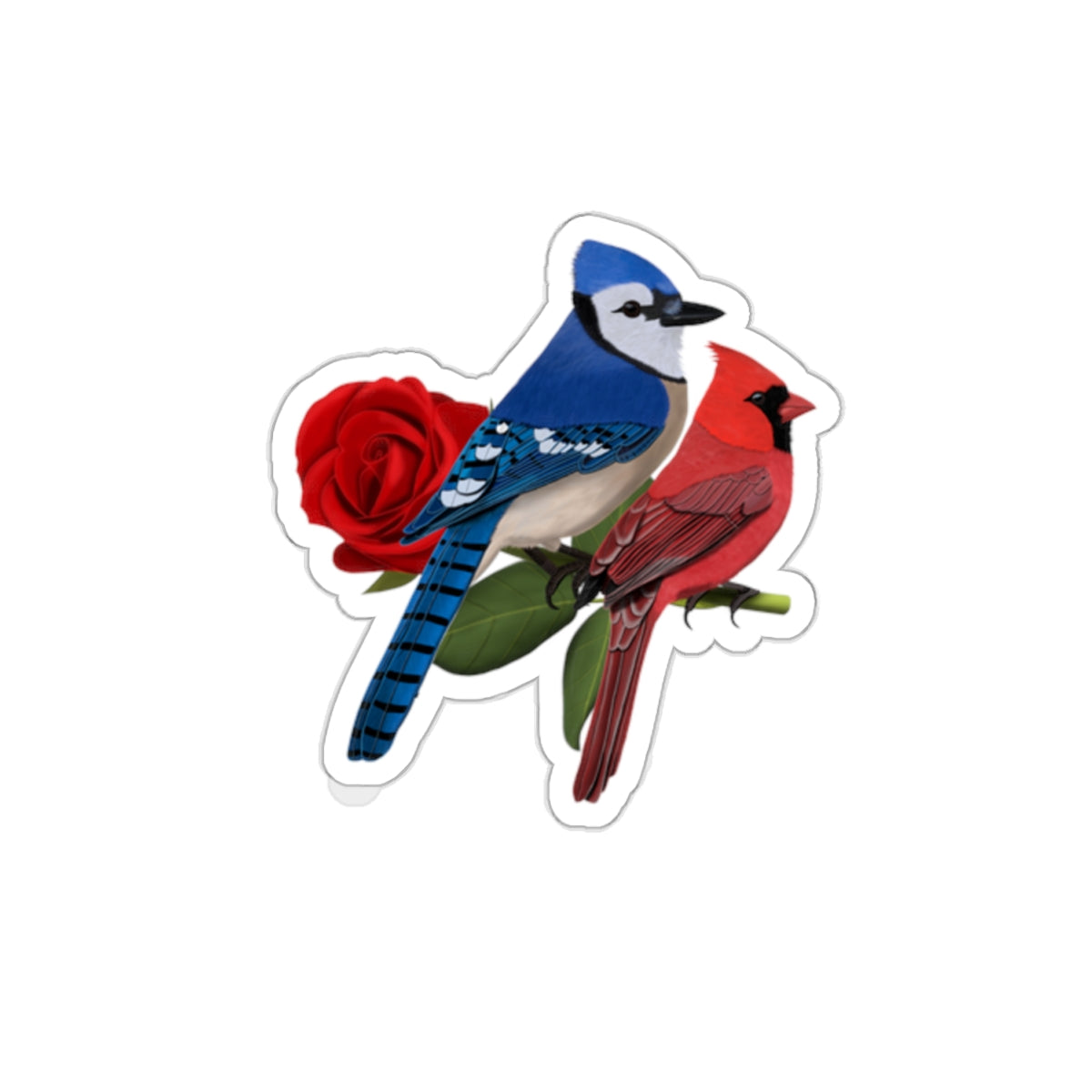 Blue Jay and Cardinal Valentine's Day Bird Kiss-Cut Sticker