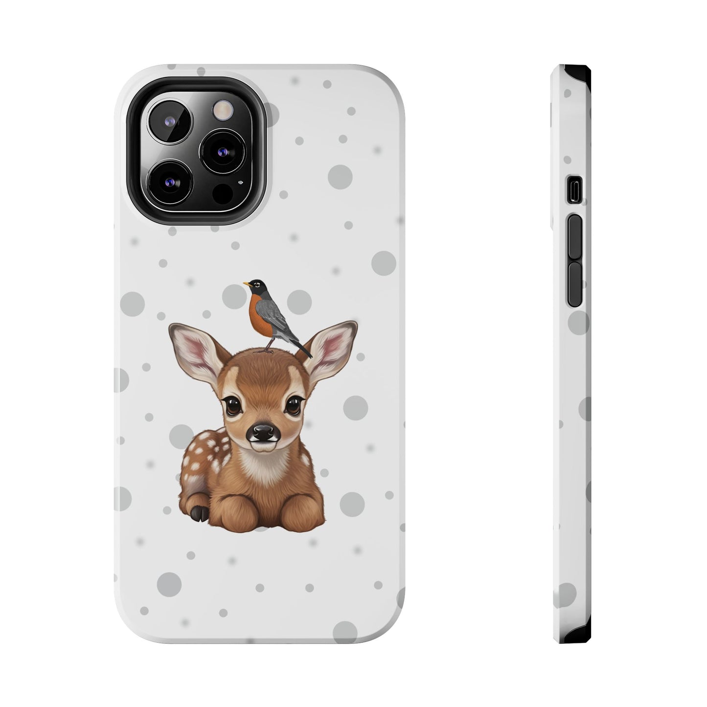 Cute Fawn with American Robin Animal iPhone Case - Dual-Layer PC/TPU Protective Cover for iPhone