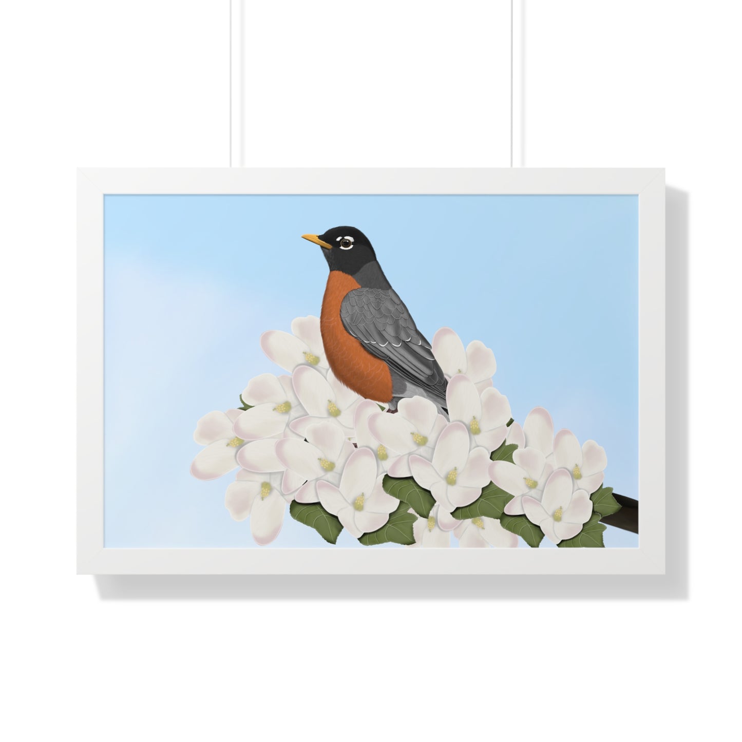 ロビンの春の花鳥額入りポスター