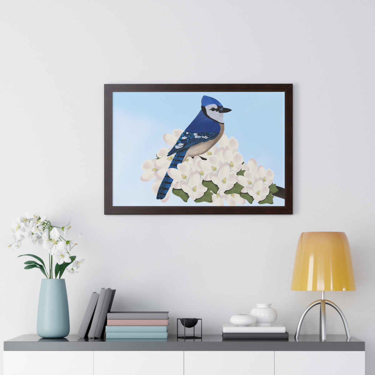Blue Jay Spring Blossoms Bird Framed Poster