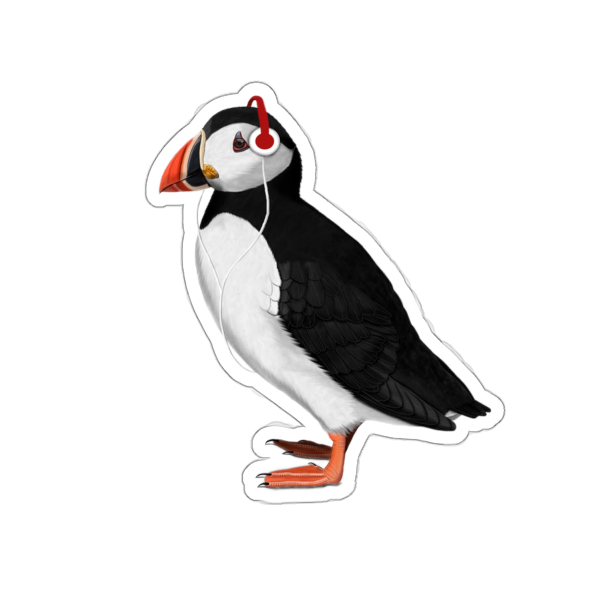 puffin bird music headphones sticker