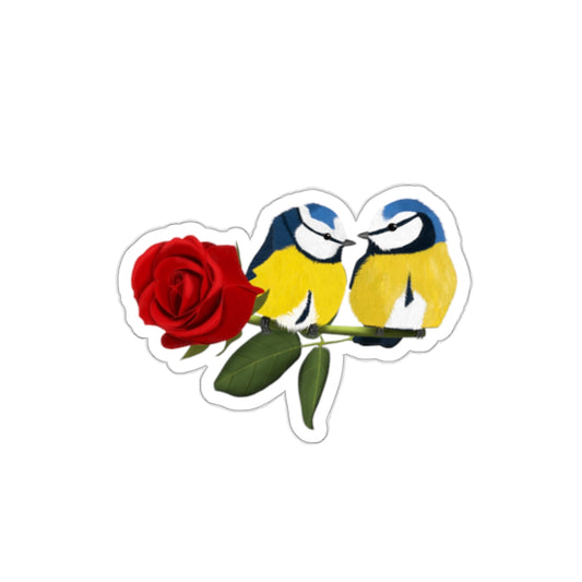 Blue Titmouse on a Rose Valentine's Day Bird Kiss-Cut Sticker
