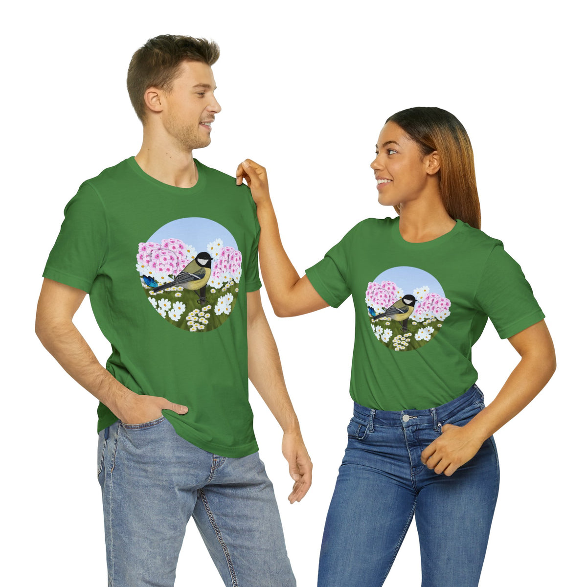 Chickadee and Summer Flowers Bird Tee