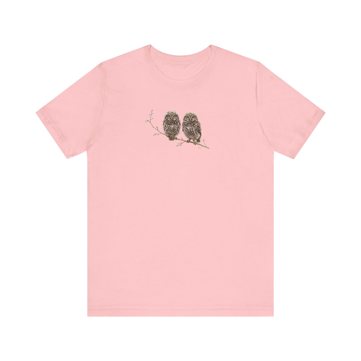 Little Owl Fledgling T-Shirt | Spring Blossoms Unisex Graphic Tee for Bird Watchers