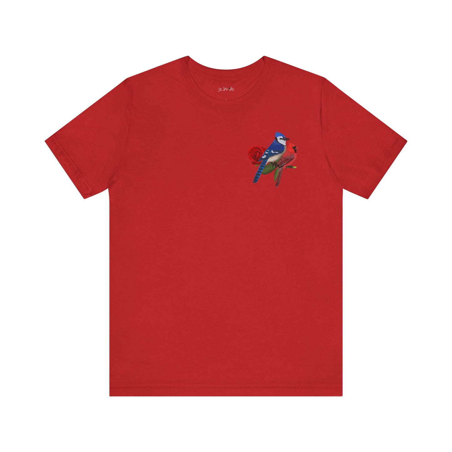 Valentine's Day Blue Jay Cardinal Birds on Rose T-Shirt