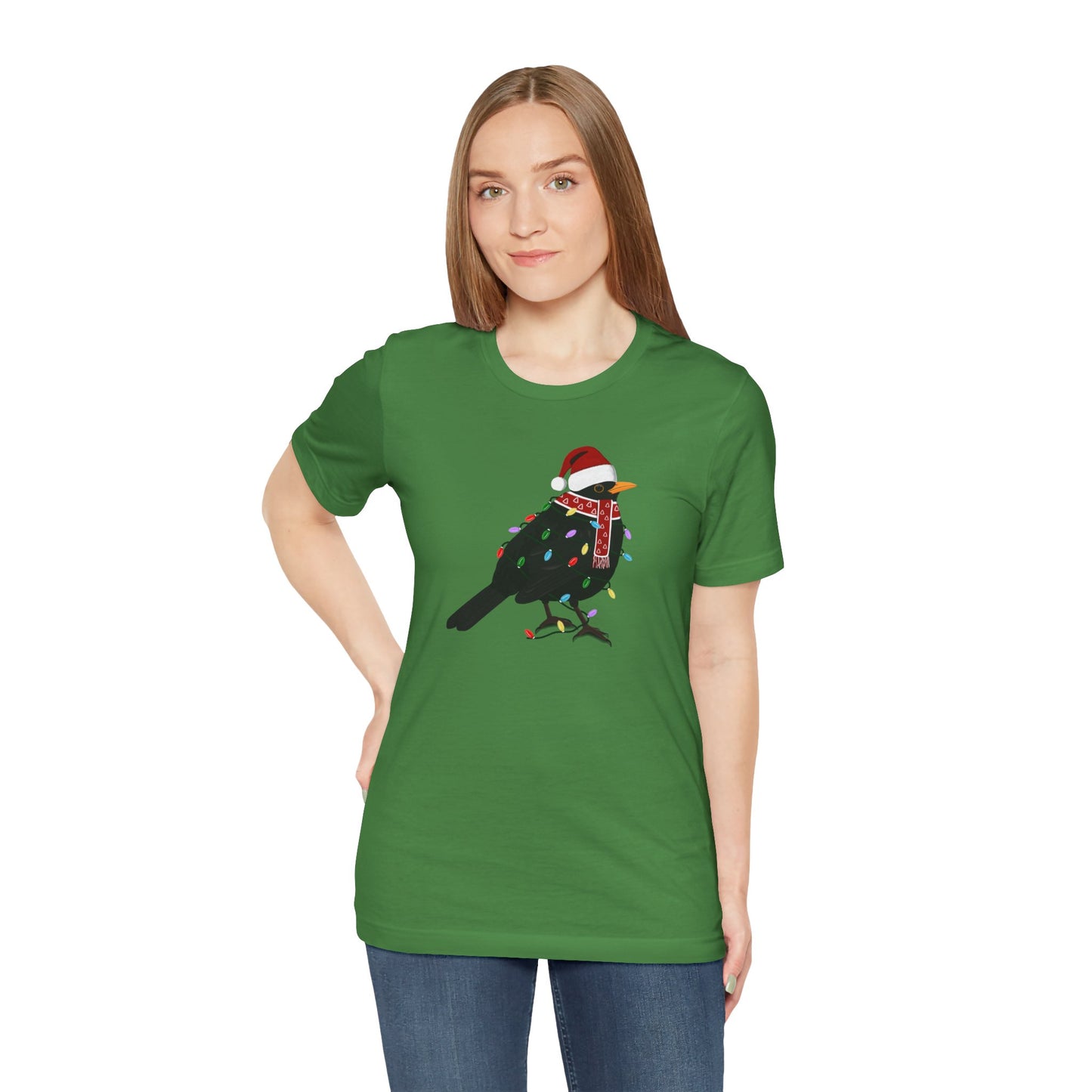 Blackbird with Fairy Lights Christmas Bird T-Shirt