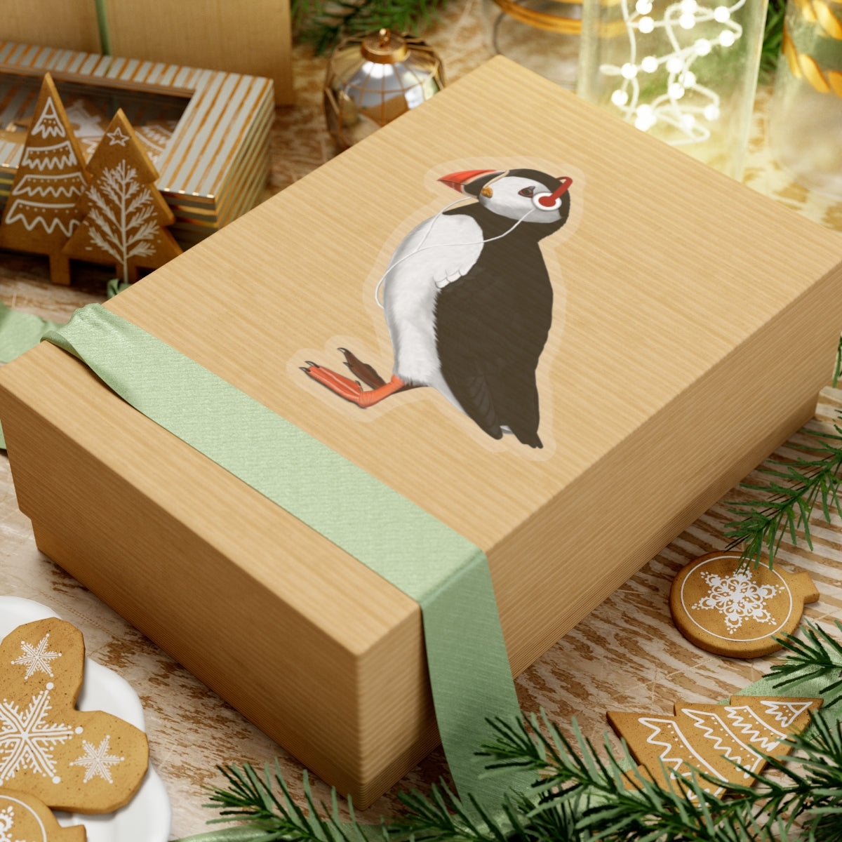 Puffin Bird with Music Headphones Sticker