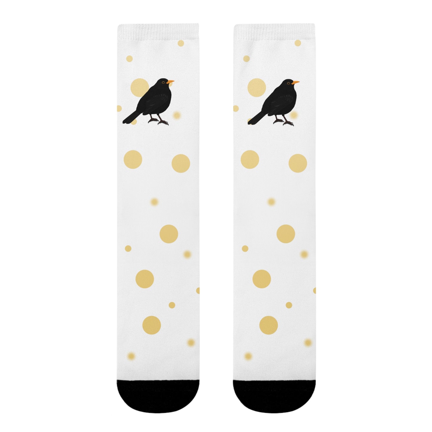 Amsel Vogel Socken mit Goldenen Punkten für Vogelfreunde & Vogelbeobachter Weiß
