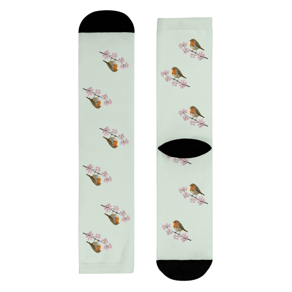 Chaussettes Robin & Cherry Blossom vert sauge | Chaussettes douces en coton mélangé pour les amoureux de la nature