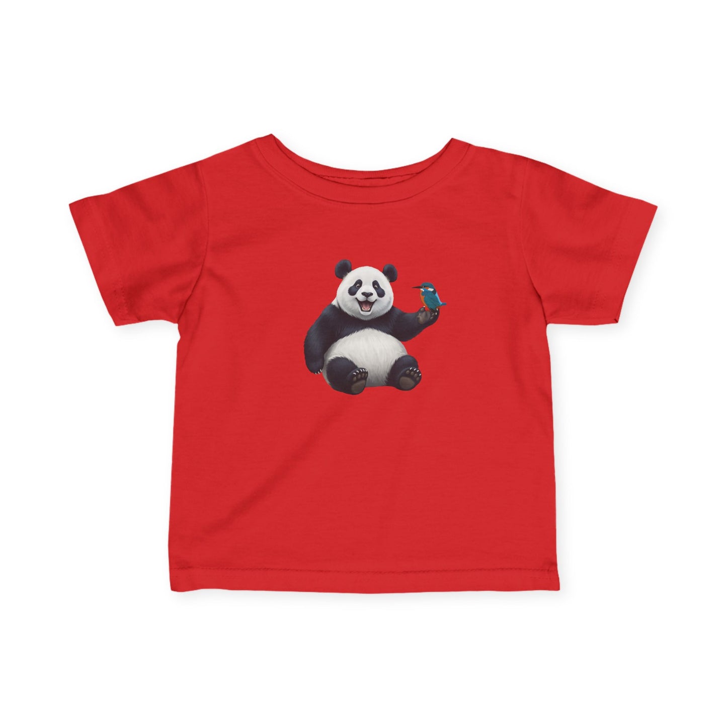 Fröhlicher Panda mit Eisvogel Vogel Tiermotiv T-Shirt für Babys und Kleinkinder
