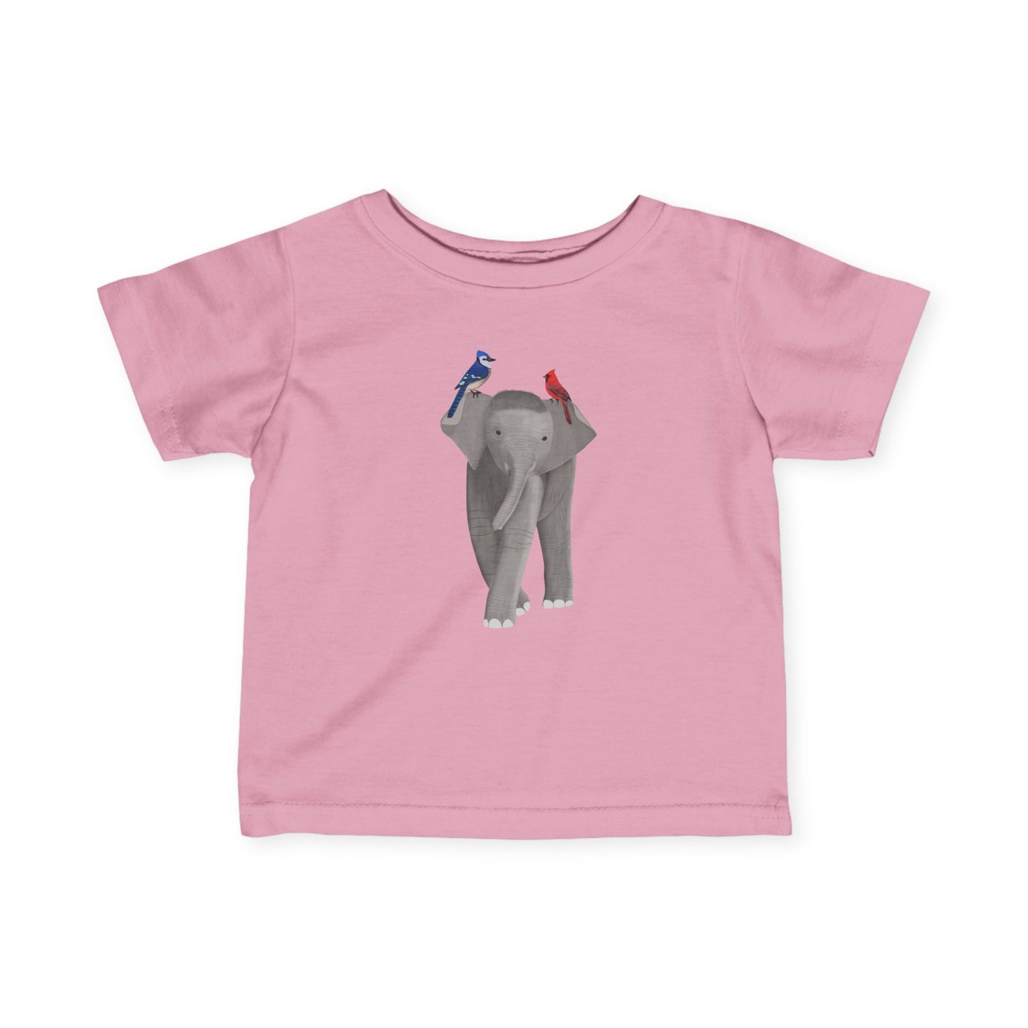 Elephant with Blue Jay Caridnal Bird Baby & Toddler T-Shirt