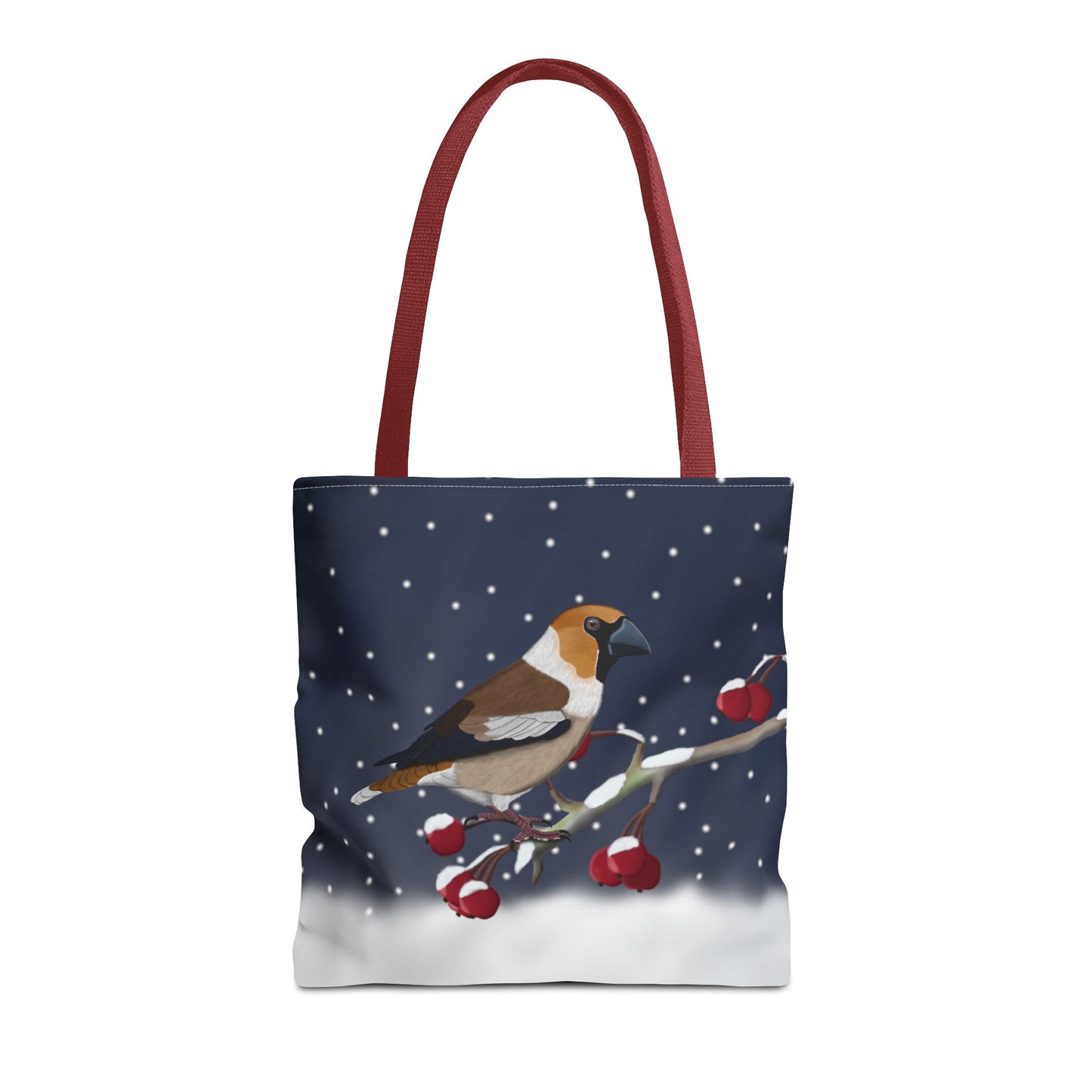 Hawfinch on a Winter Branch Christmas Bird Tote Bag 16"x16"