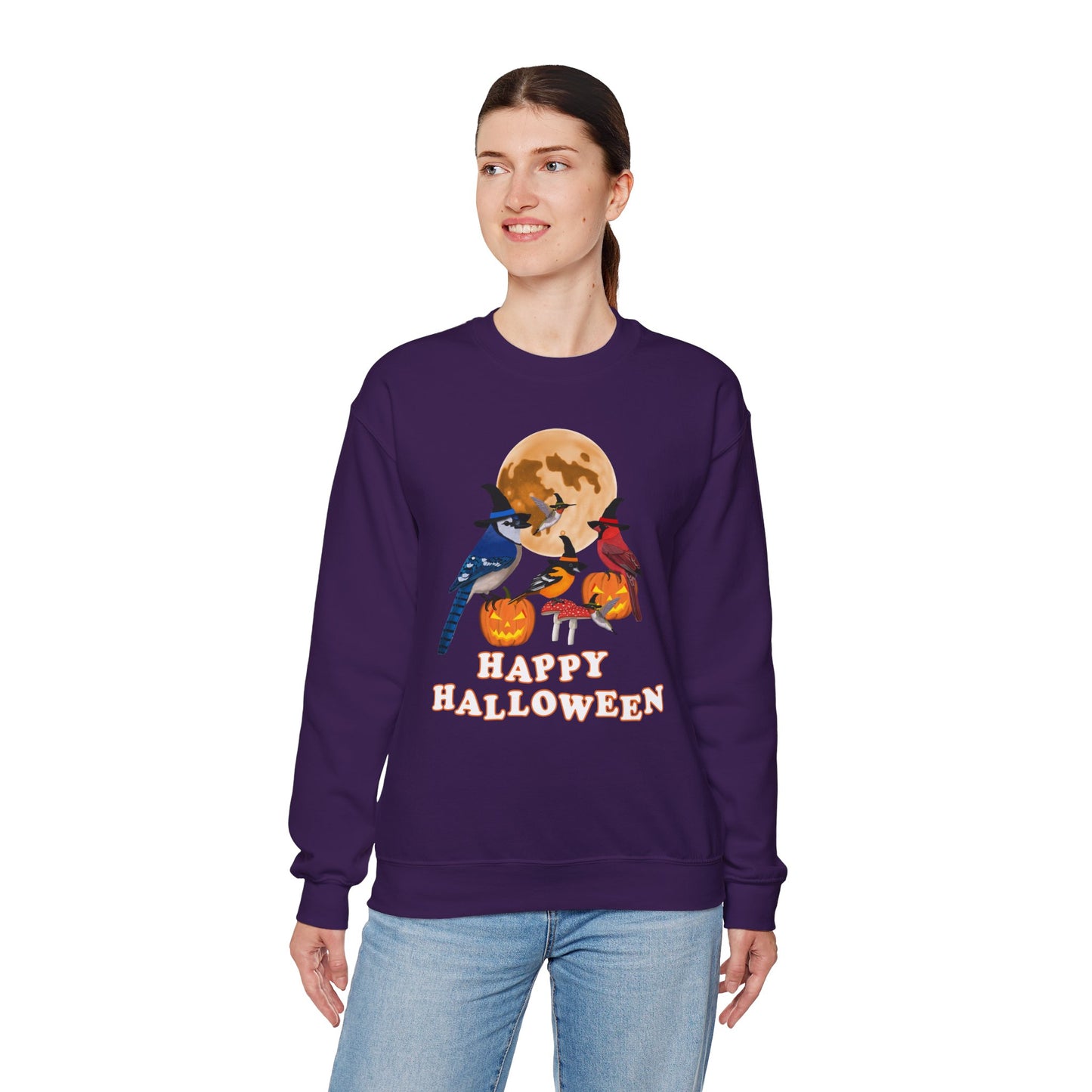 Blue Jay Cardinal Oriole Hummingbird Halloween Birds Witch Birdwatcher Sweatshirt