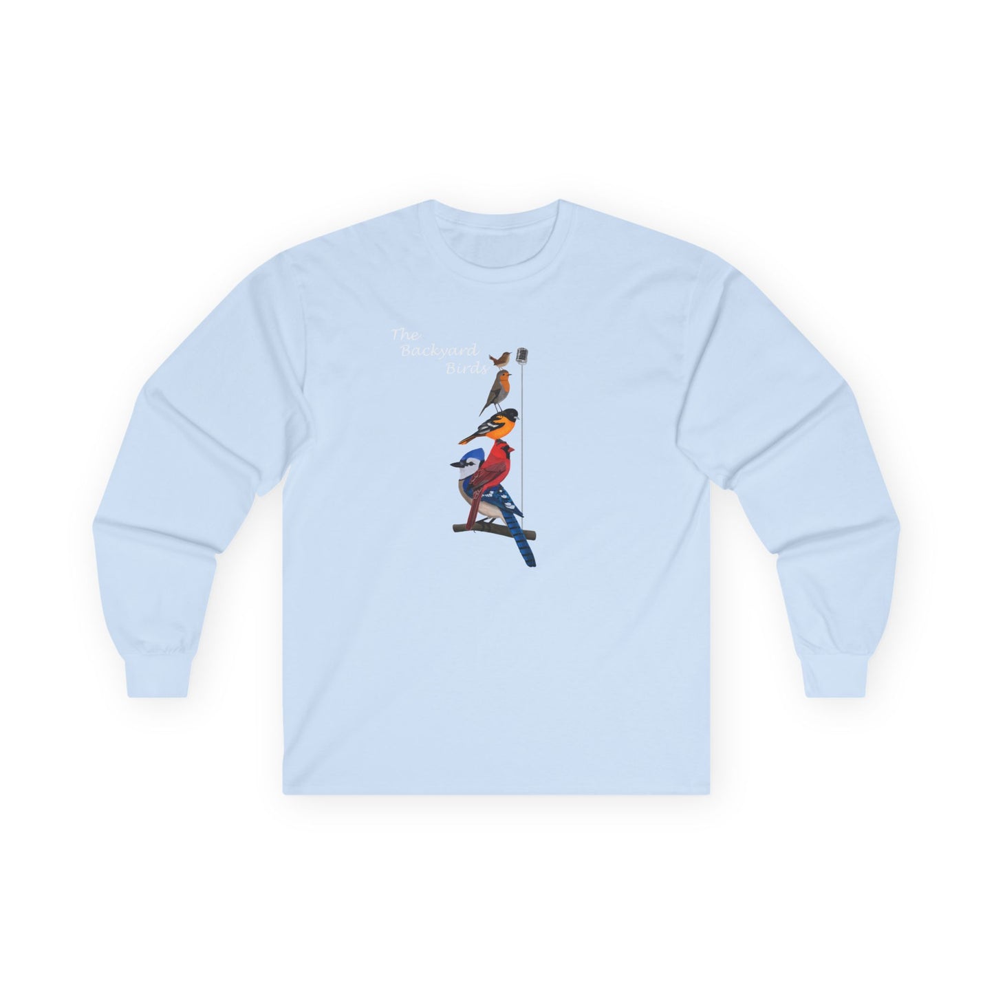 Blue Jay, Cardinal, Oriole, Robin and Wren Long-sleeve on Bird Graphic Tee background