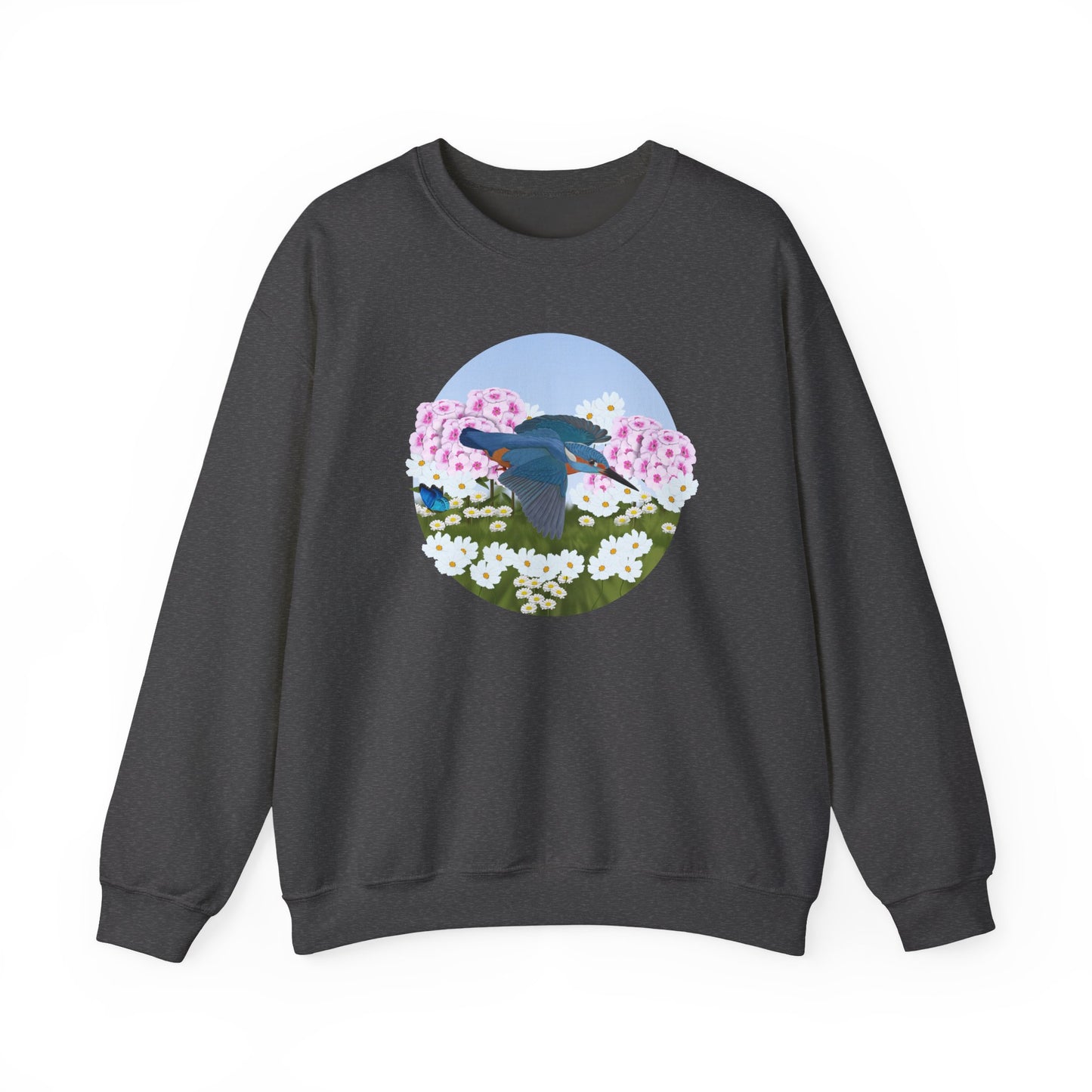Kingfisher with Summer Flowers Sweatshirt Birding & Bird Watching Bird Lovers