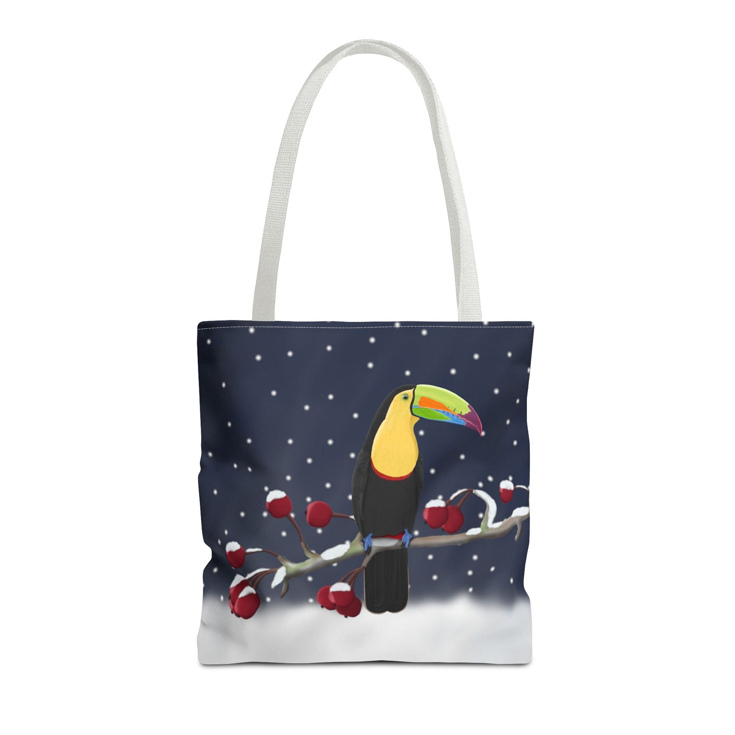 Toucan on a Winter Branch Christmas Bird Tote Bag 16"x16"