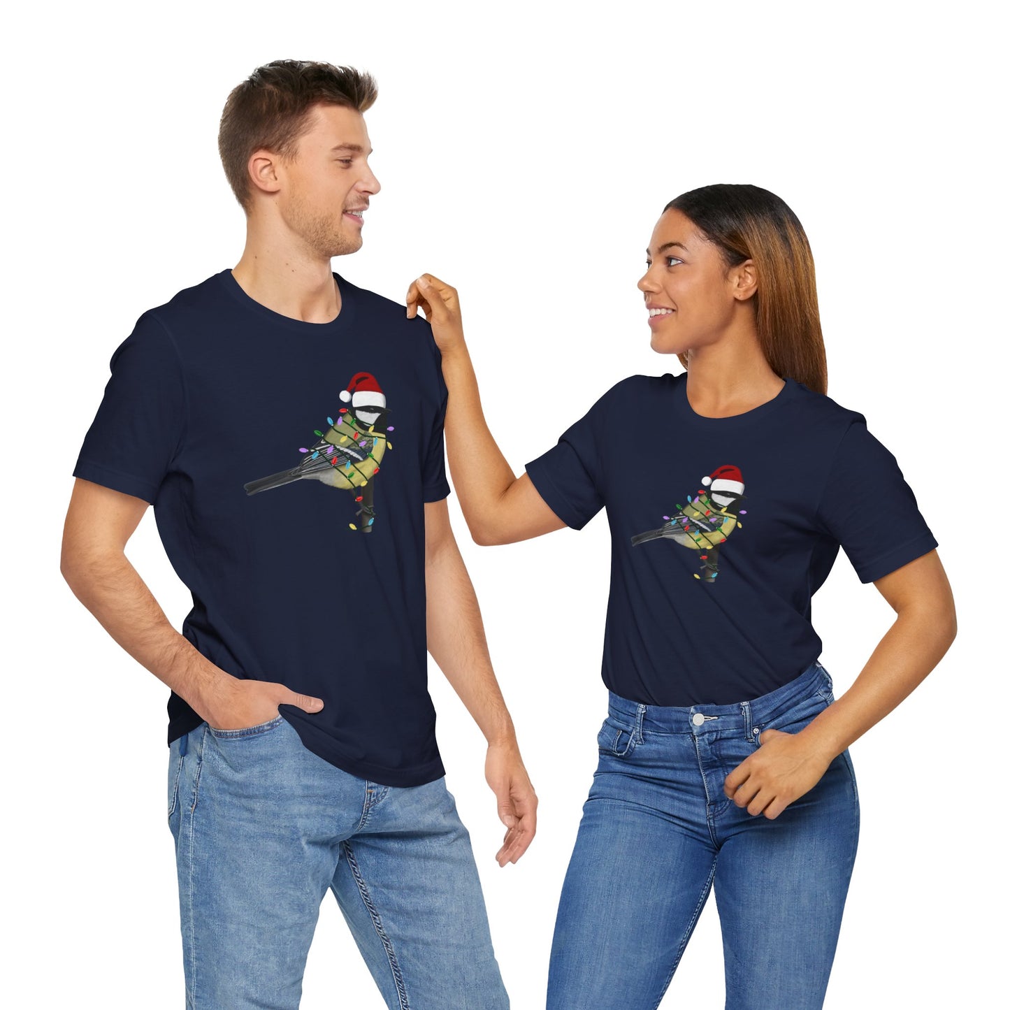 Chickadee with Fairy Lights Christmas Bird T-Shirt