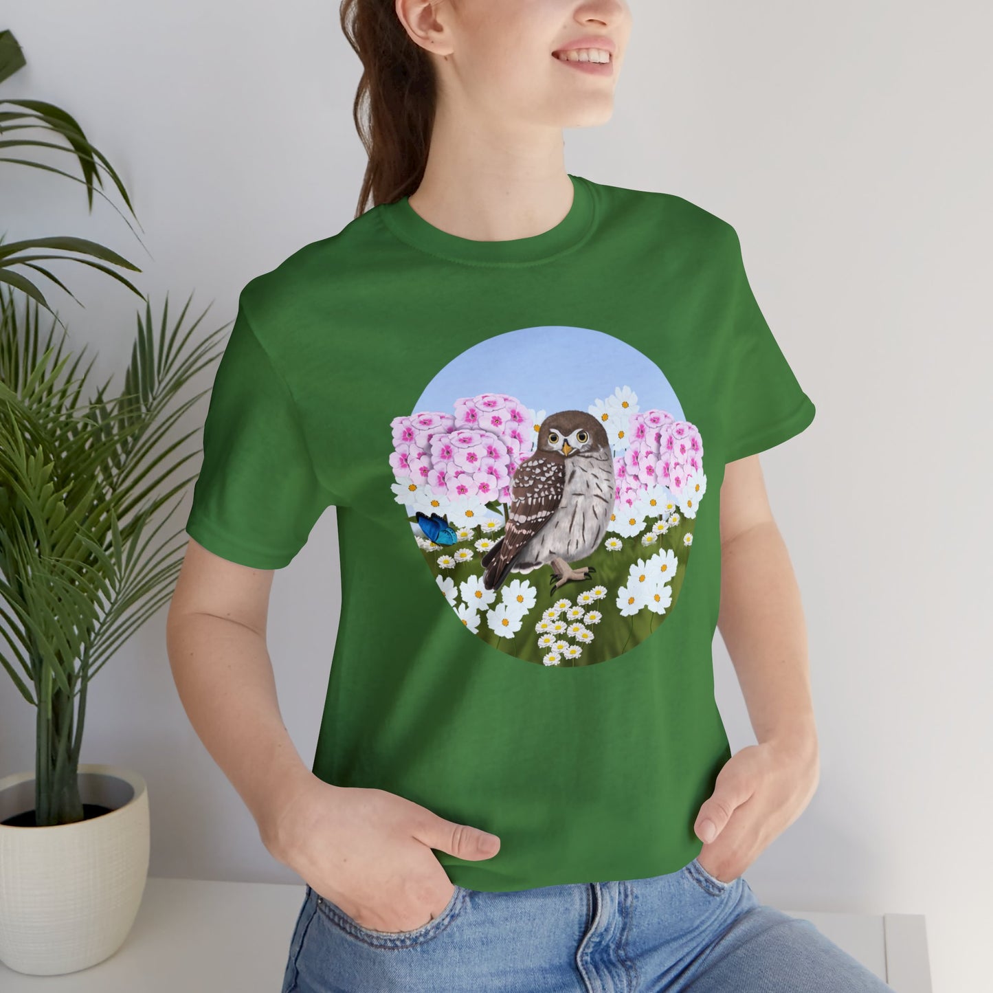 Little Owl and Summer Flowers Bird Tee
