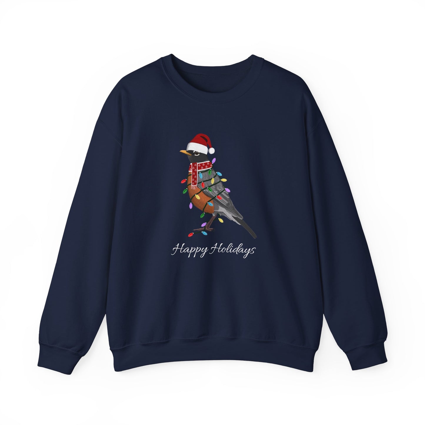 Robin with Fairy Lights as Santa Happy Holidays Birdwatcher Christmas Bird Sweatshirt