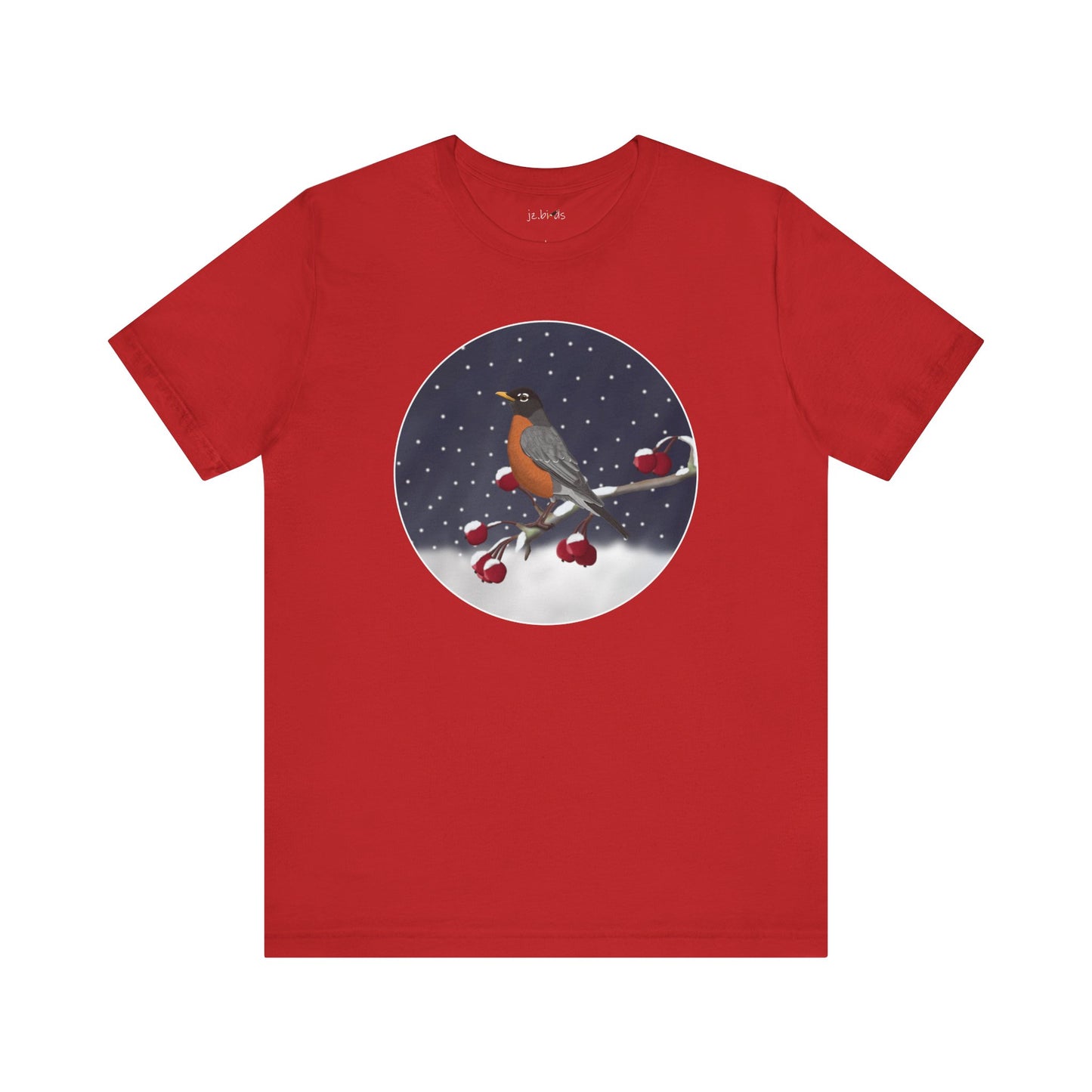 American Robin on a Winter Branch Birdwatcher Christmas Bird T-Shirt